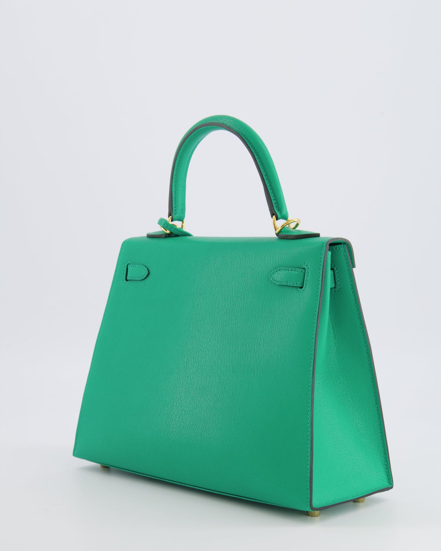 Hermes Kelly 25 Sellier Bag in Menthe Chèvre Chamkila Leather with Gold Hardware