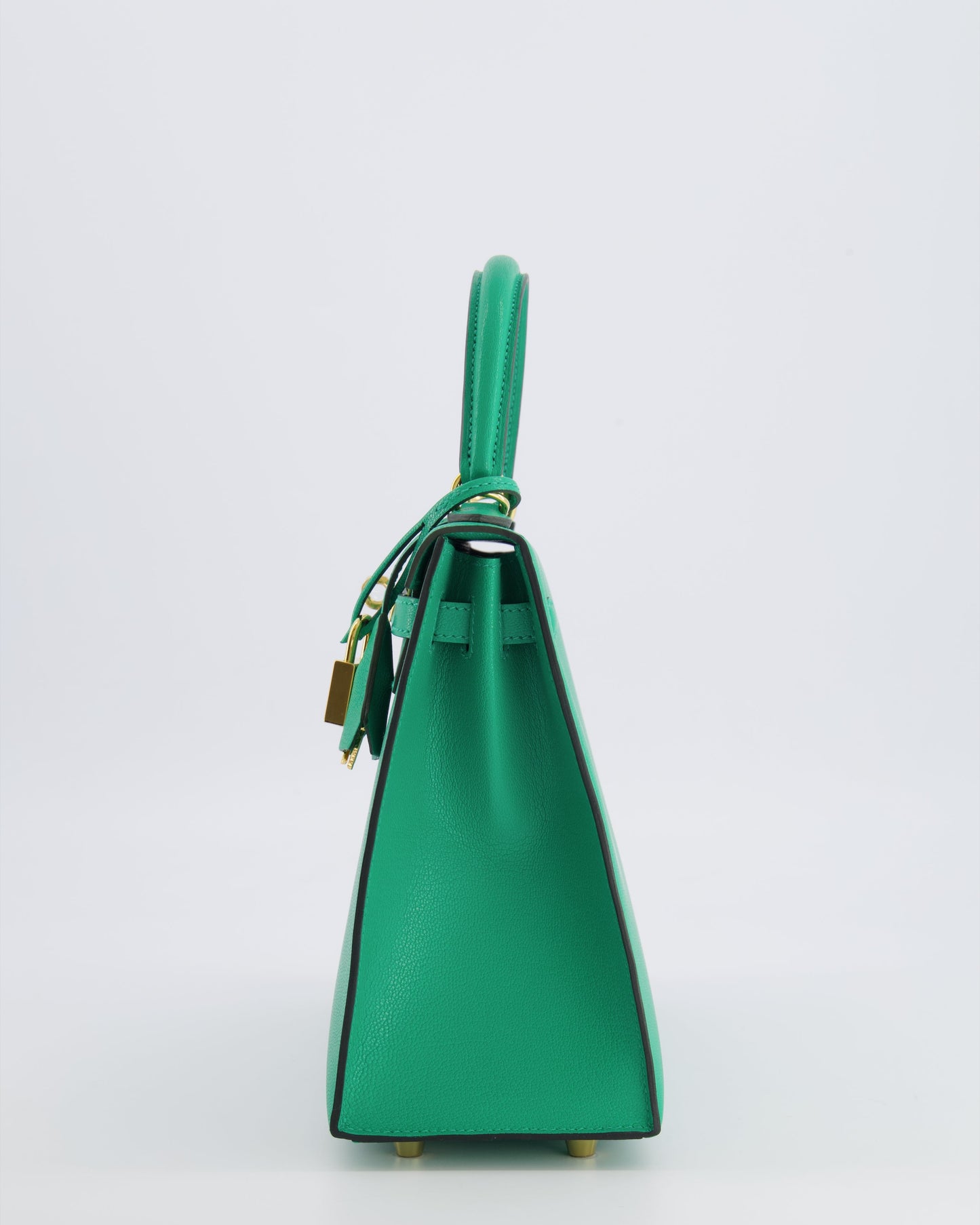 Hermes Kelly 25 Sellier Bag in Menthe Chèvre Chamkila Leather with Gold Hardware