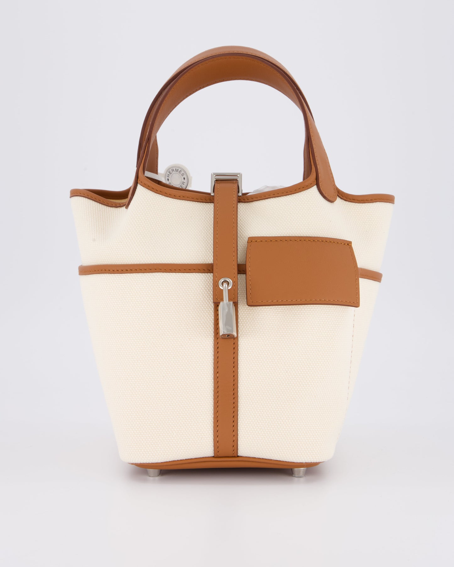 *HOT* Hermes Picotin 18 Lock Cargo Bag in Ecru Canvas & Gold Swift Leather with Palladium Hardware