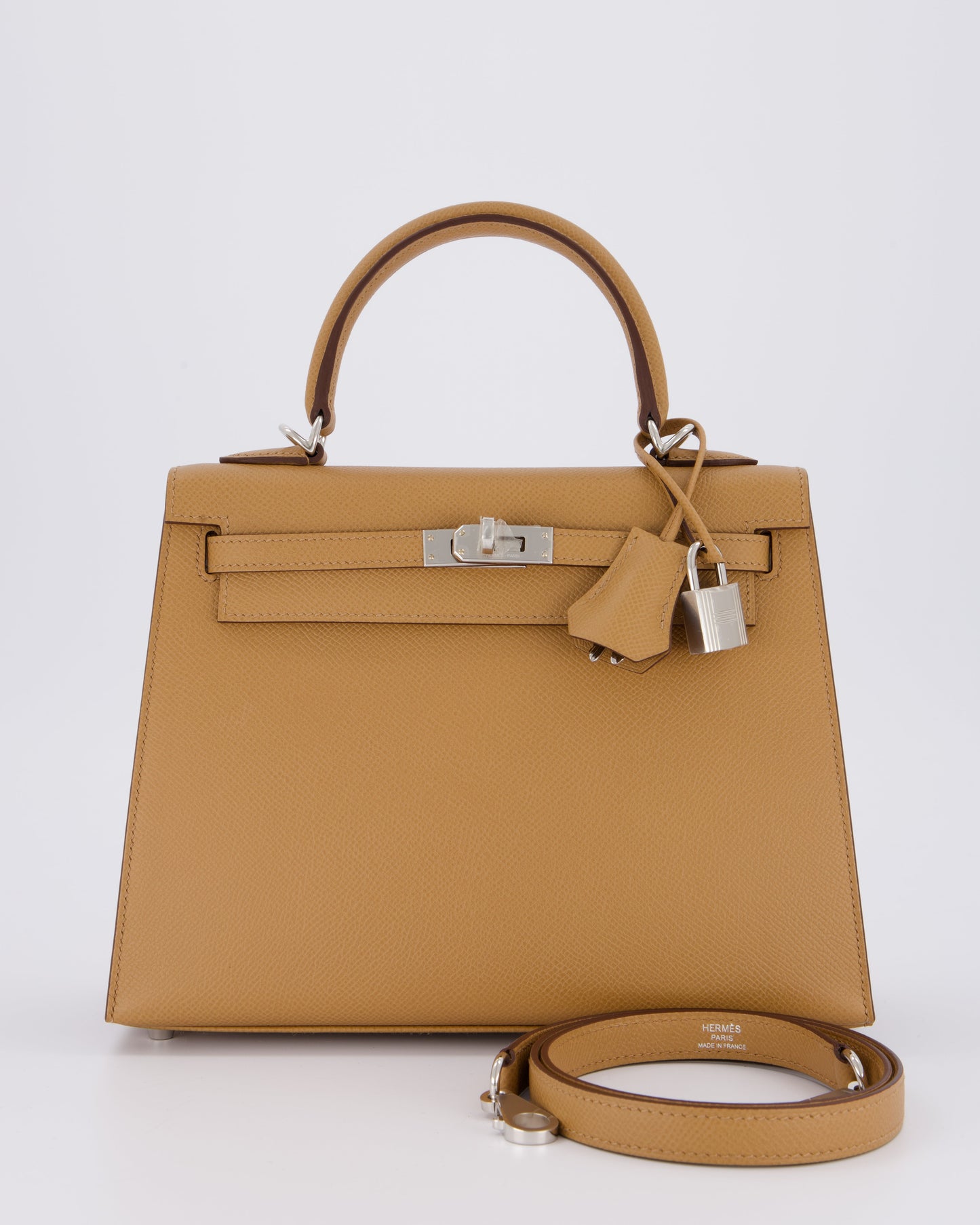 Hermes Kelly 25 Sellier Bag in Biscuit Epsom Leather with Palladium Hardware