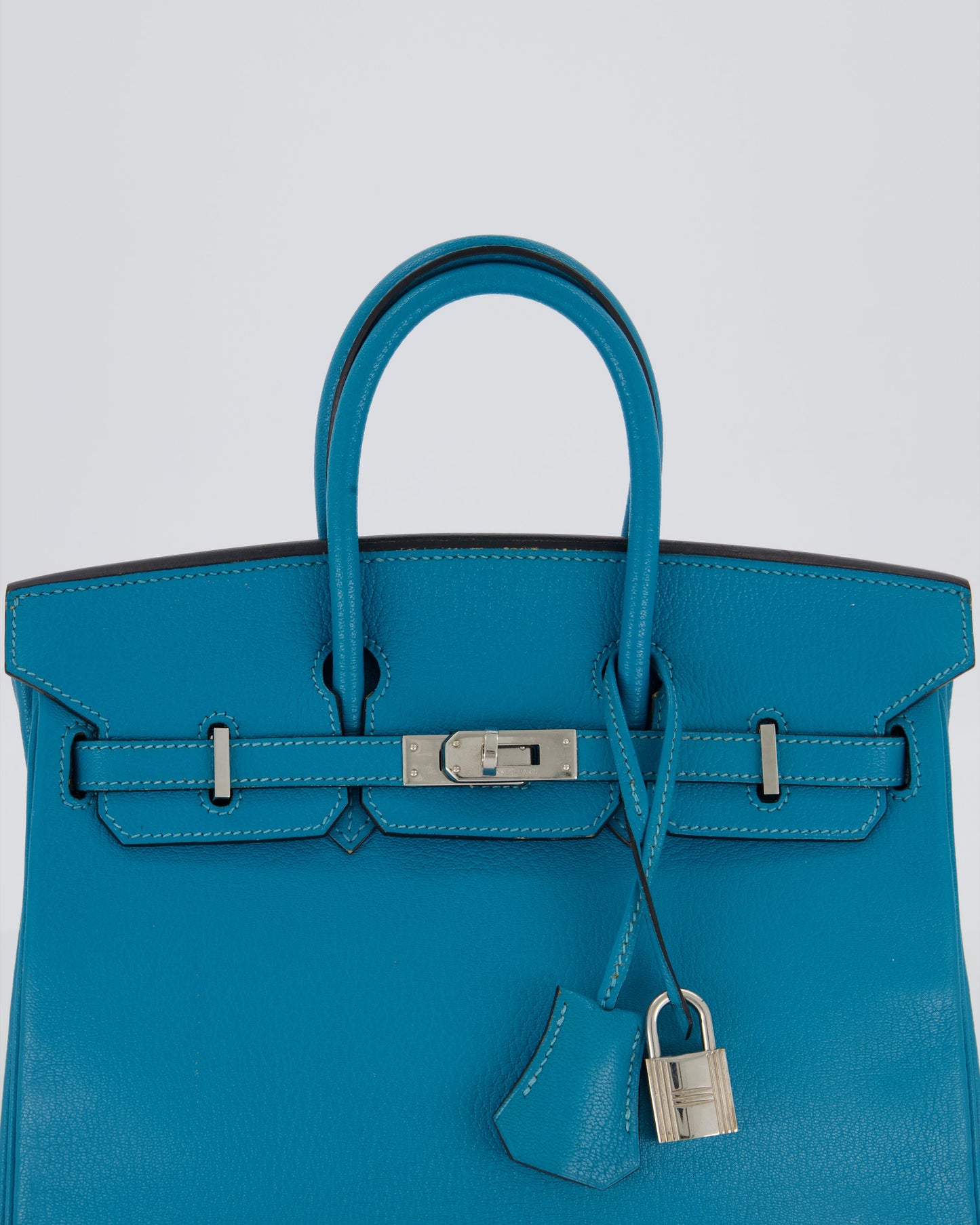 Hermes Birkin 25 Retourne Bag in Bleu Saint Cyr Chèvre Mysore Leather with Palladium Hardware