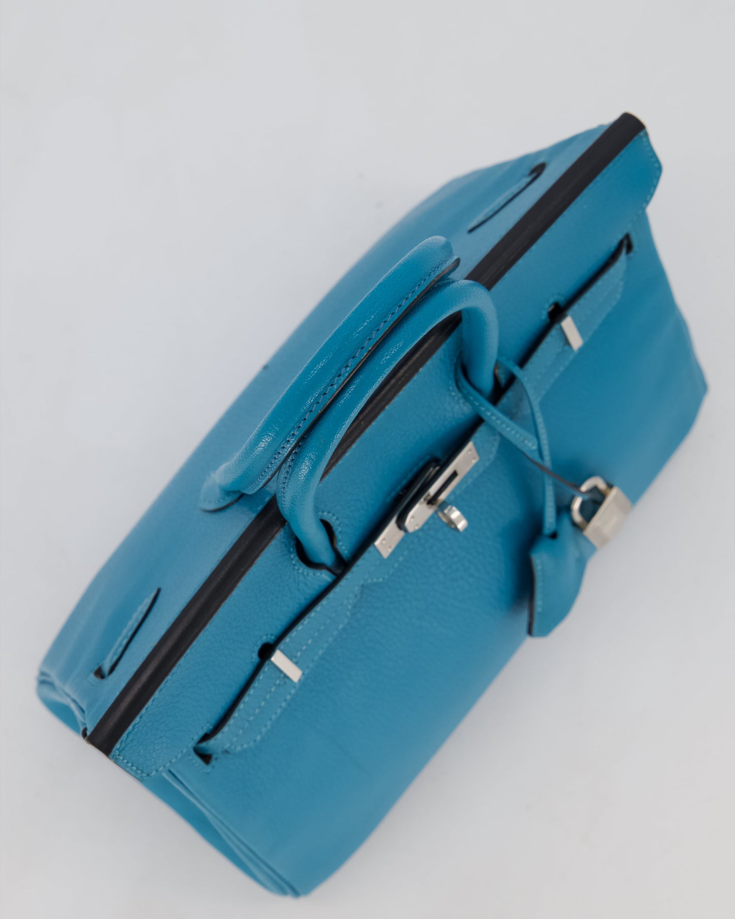 Hermes Birkin 25 Retourne Bag in Bleu Saint Cyr Chèvre Mysore Leather with Palladium Hardware