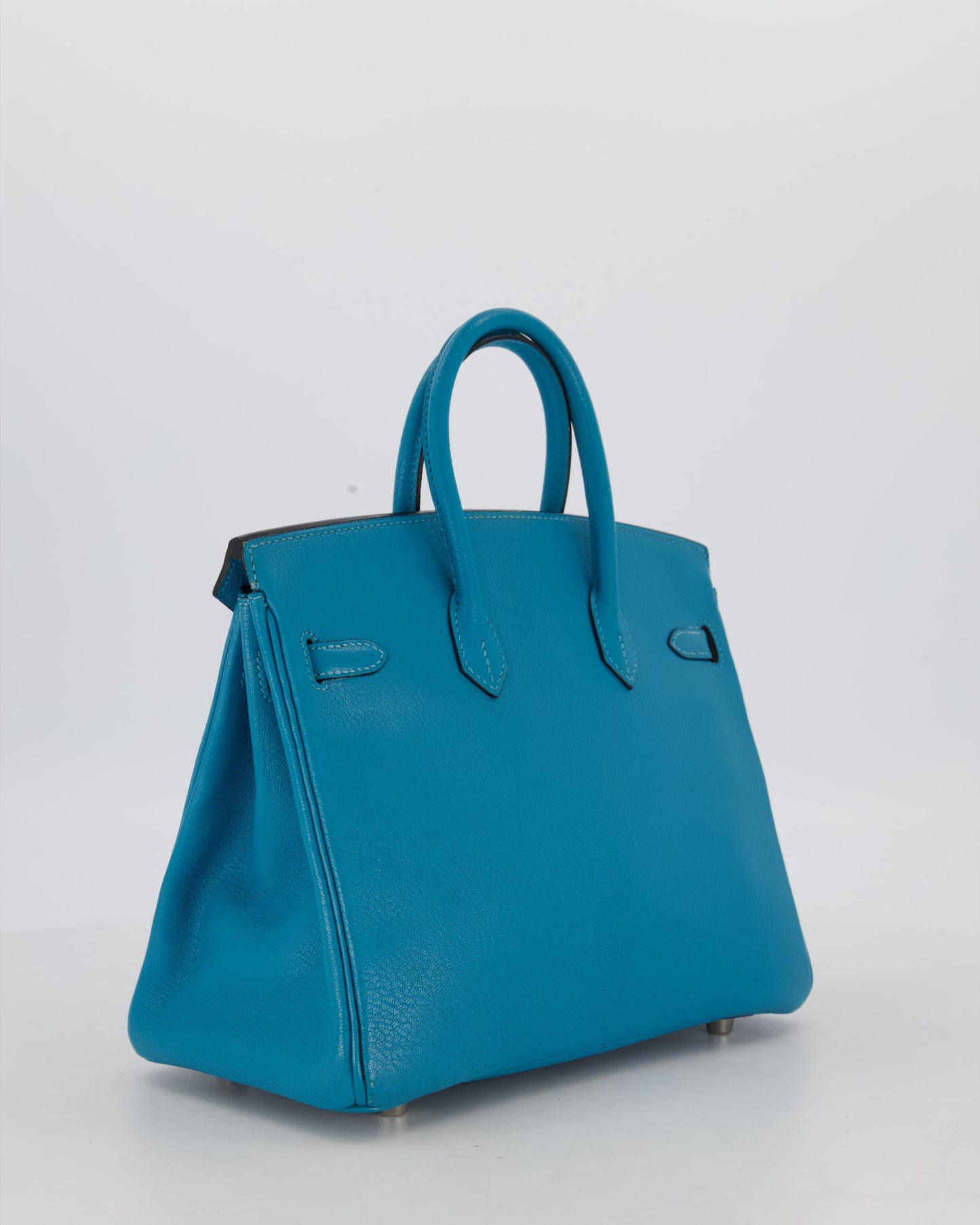 Hermes Birkin 25 Retourne Bag in Bleu Saint Cyr Chèvre Mysore Leather with Palladium Hardware