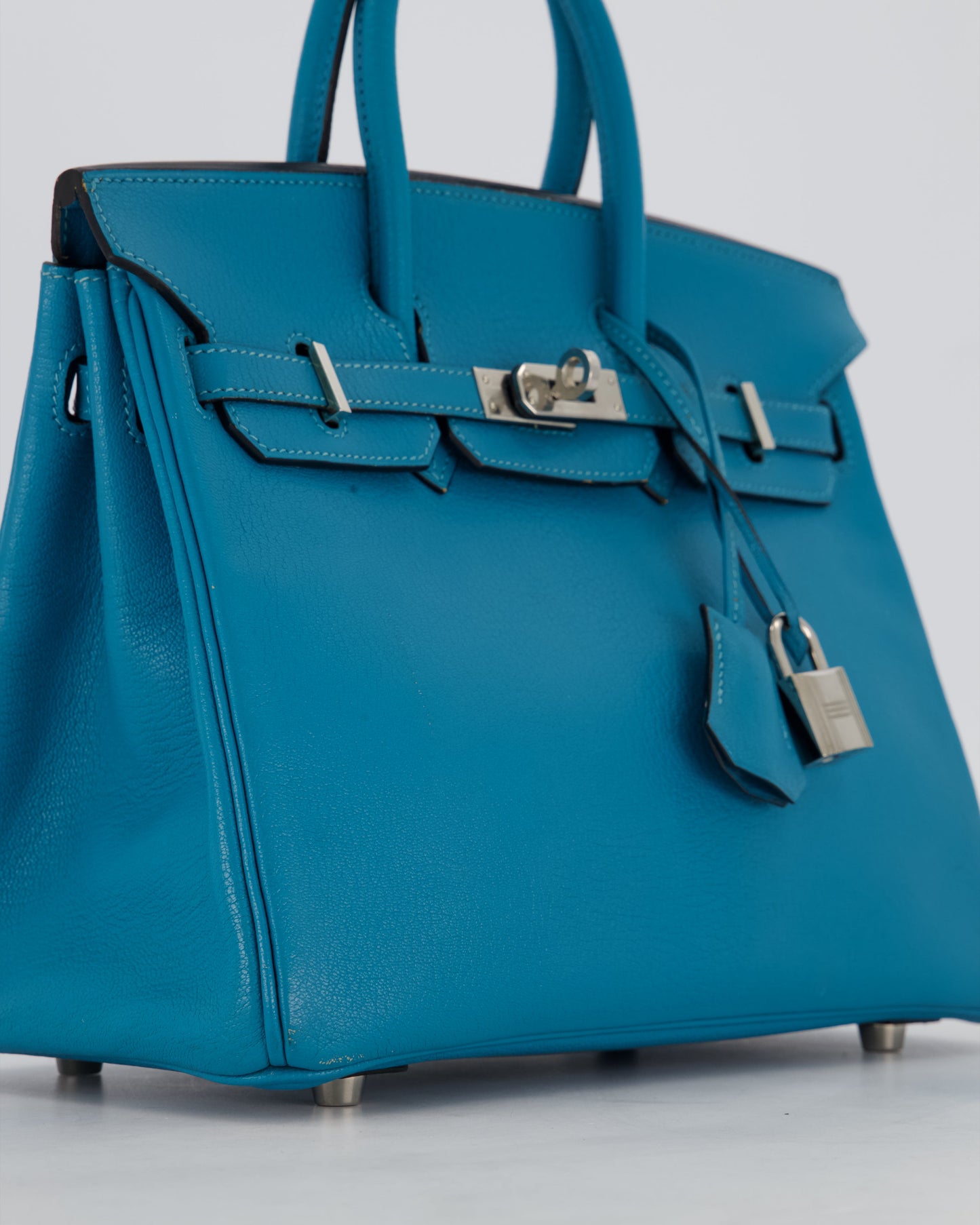 Hermes Birkin 25 Retourne Bag in Bleu Saint Cyr Chèvre Mysore Leather with Palladium Hardware