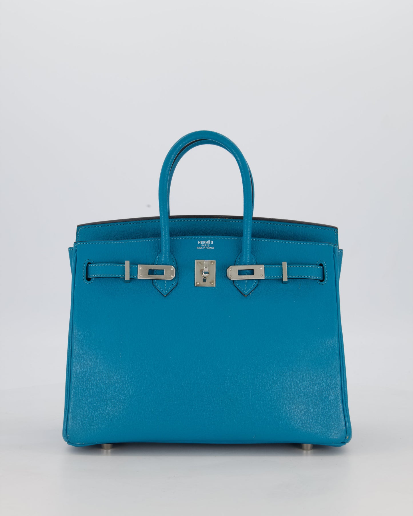 Hermes Birkin 25 Retourne Bag in Bleu Saint Cyr Chèvre Mysore Leather with Palladium Hardware