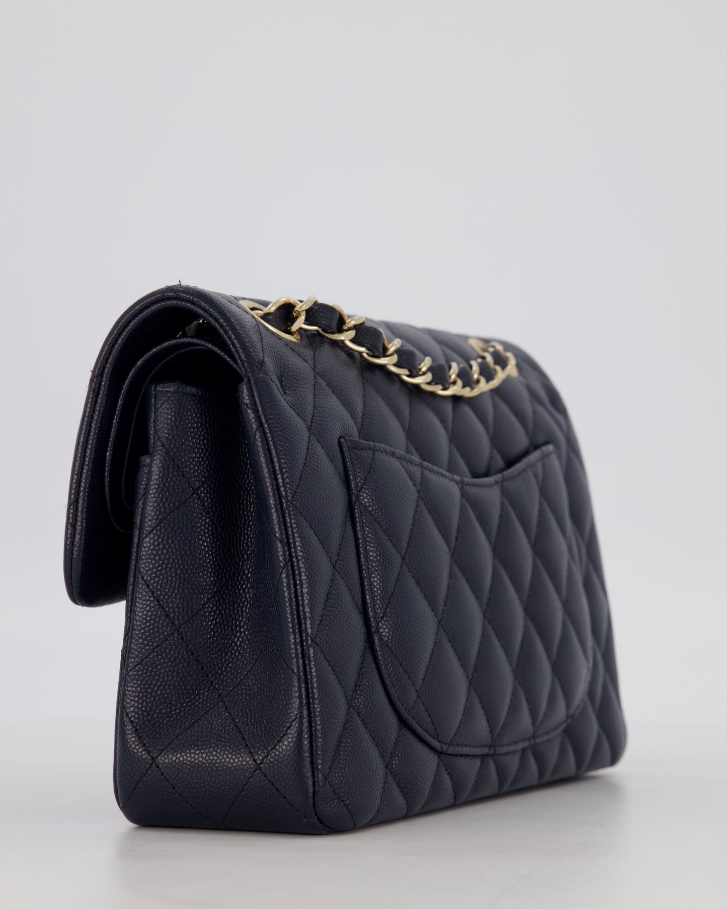 Chanel Navy Small Classic Double Flap Bag in Caviar Leather with Champagne Gold Hardware