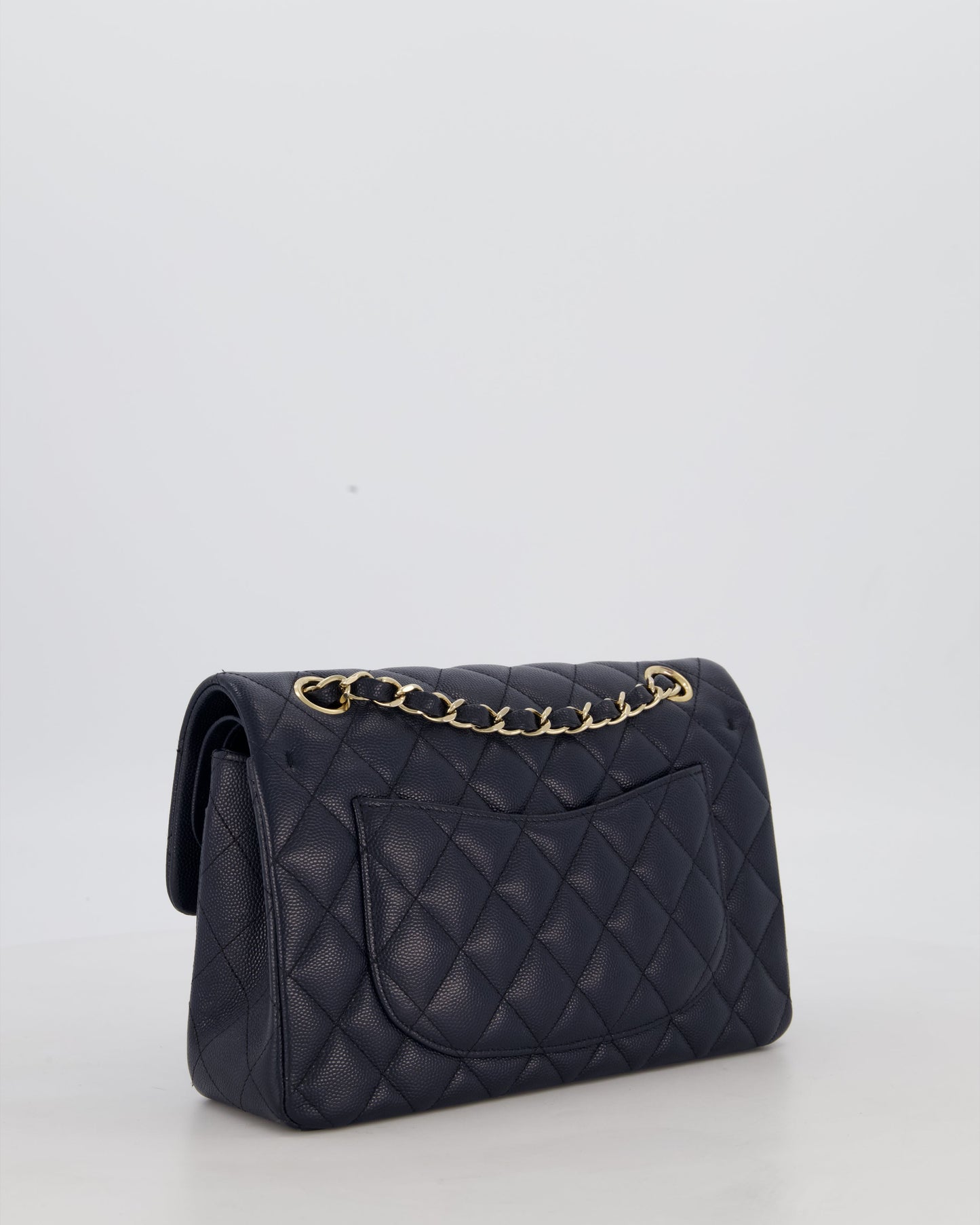 Chanel Navy Small Classic Double Flap Bag in Caviar Leather with Champagne Gold Hardware