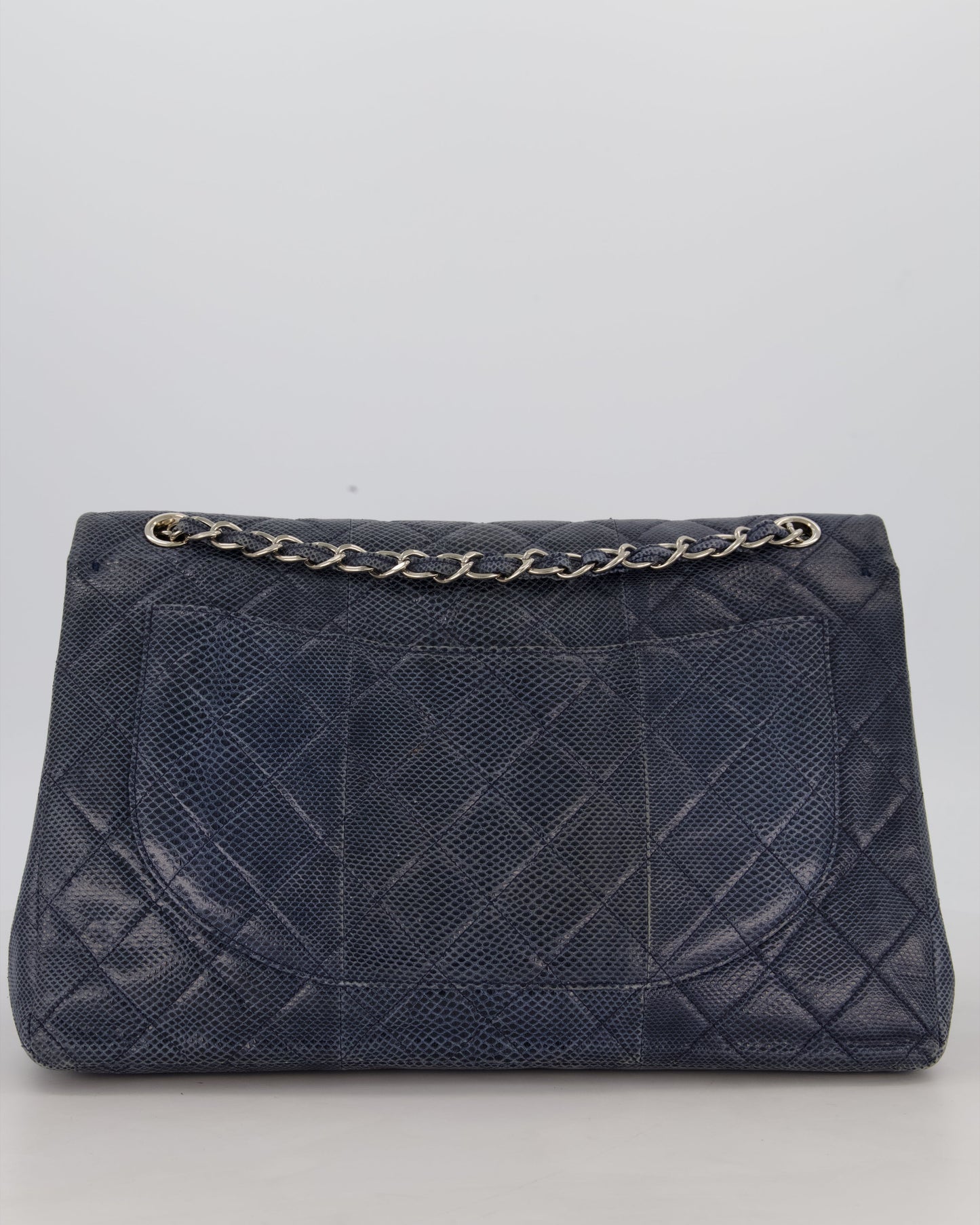 Chanel Blue Classic Maxi Double Flap in Exotic Python Leather with Silver Hardware
