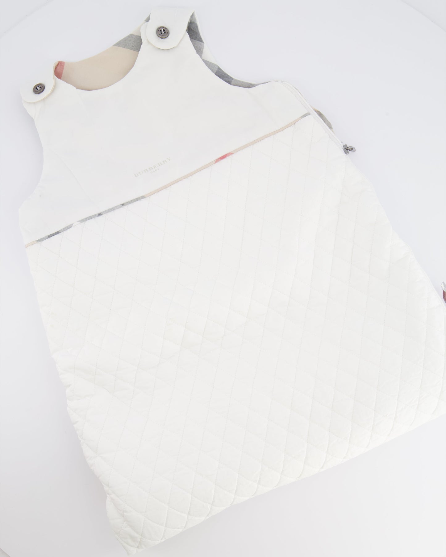 Burberry Baby White Sleeping Bag with Checkered Details