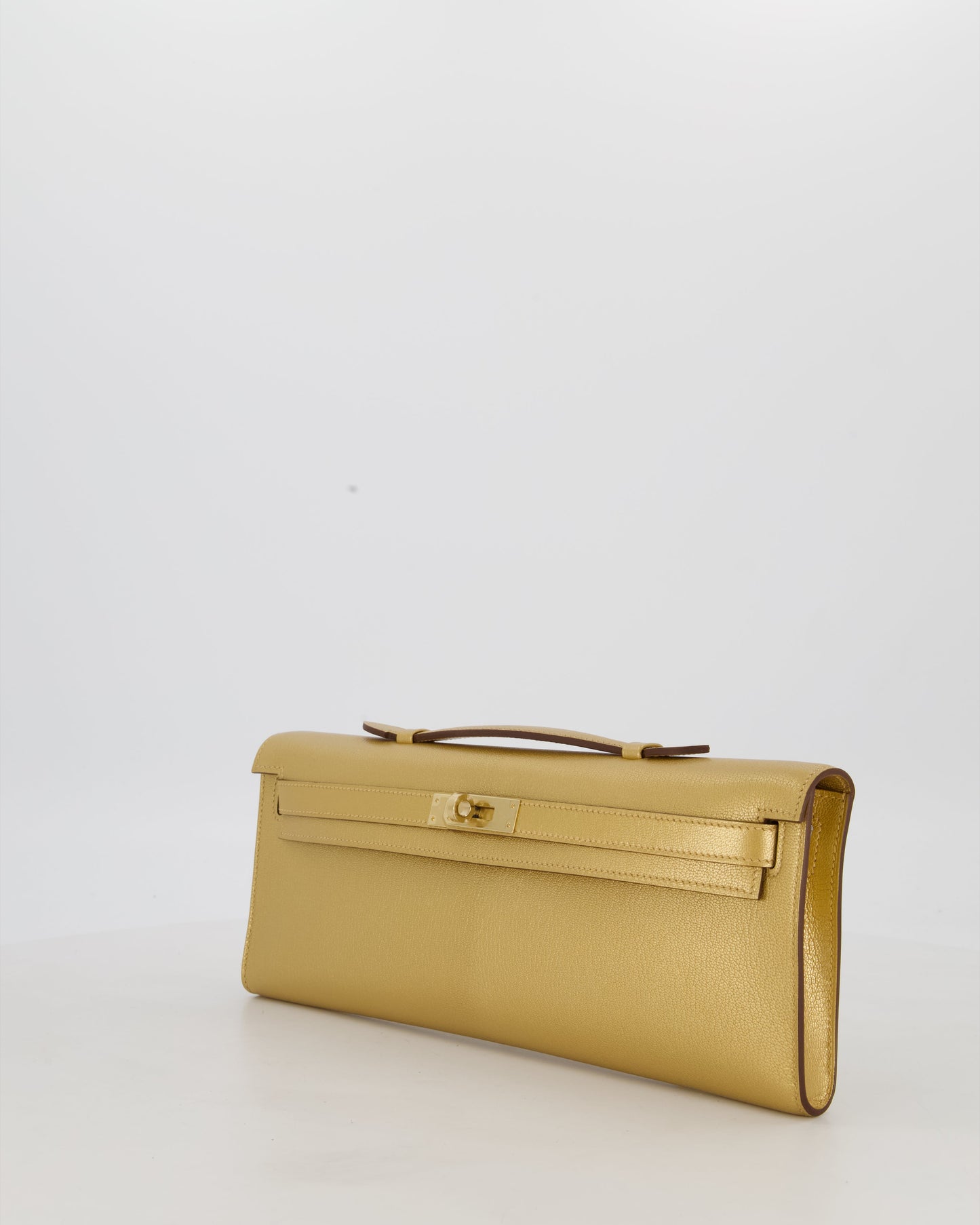 *SUPER RARE* Hermes Kelly Cut Bag in Doré Chévre Chamkila Leather with Permabrass Hardware