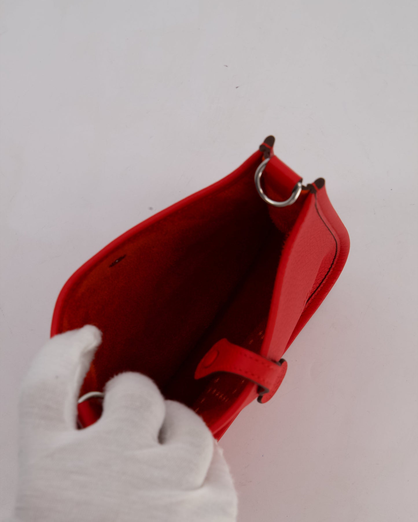 Hermes Mini Evelyne Bag in Rouge Radieux Clemence Leather with Palladium Hardware