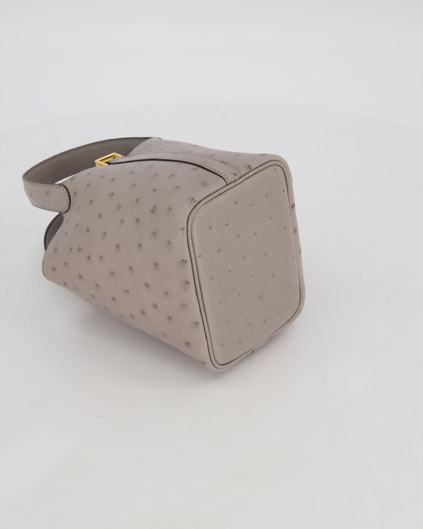 *HOT* Hermes Micro Picotin Lock Bag in Gris Mouette Ostrich Leather with Gold Hardware