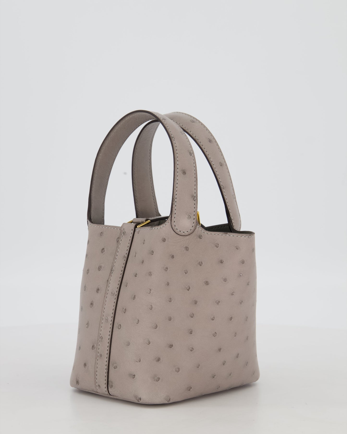 *HOT* Hermes Micro Picotin Lock Bag in Gris Mouette Ostrich Leather with Gold Hardware