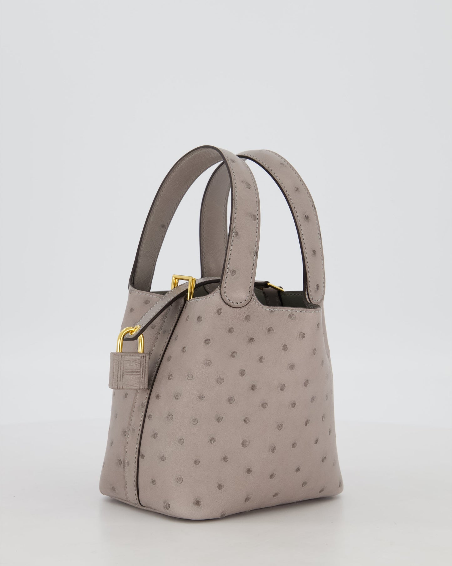 *HOT* Hermes Micro Picotin Lock Bag in Gris Mouette Ostrich Leather with Gold Hardware