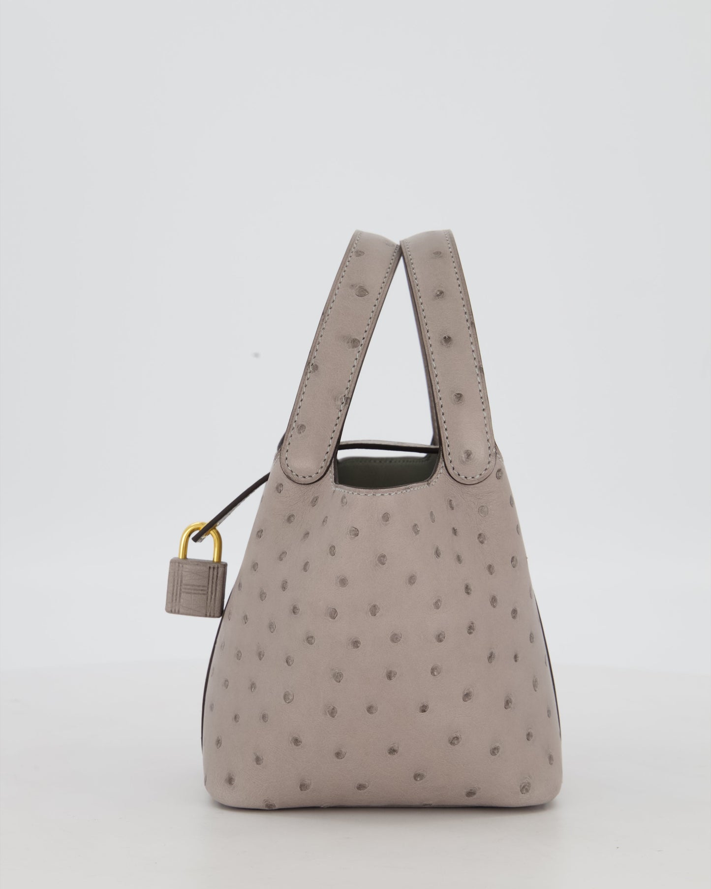 *HOT* Hermes Micro Picotin Lock Bag in Gris Mouette Ostrich Leather with Gold Hardware