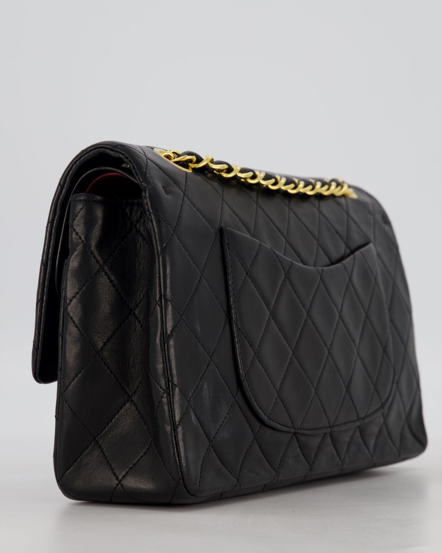 Chanel Black Vintage Medium Classic Double Flap Bag in Lambskin Leather with 24K Gold Hardware