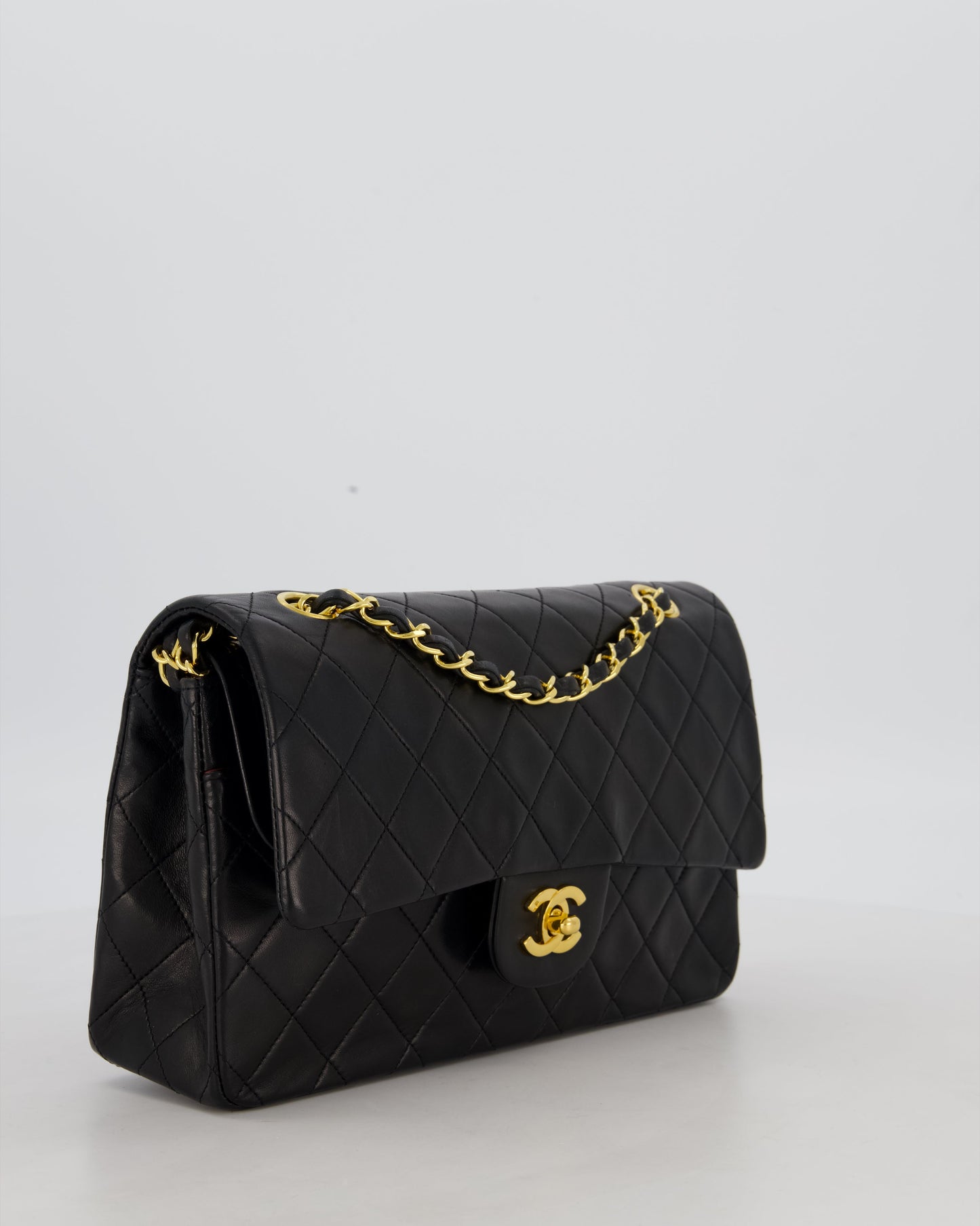 Chanel Black Vintage Medium Classic Double Flap Bag in Lambskin Leather with 24K Gold Hardware