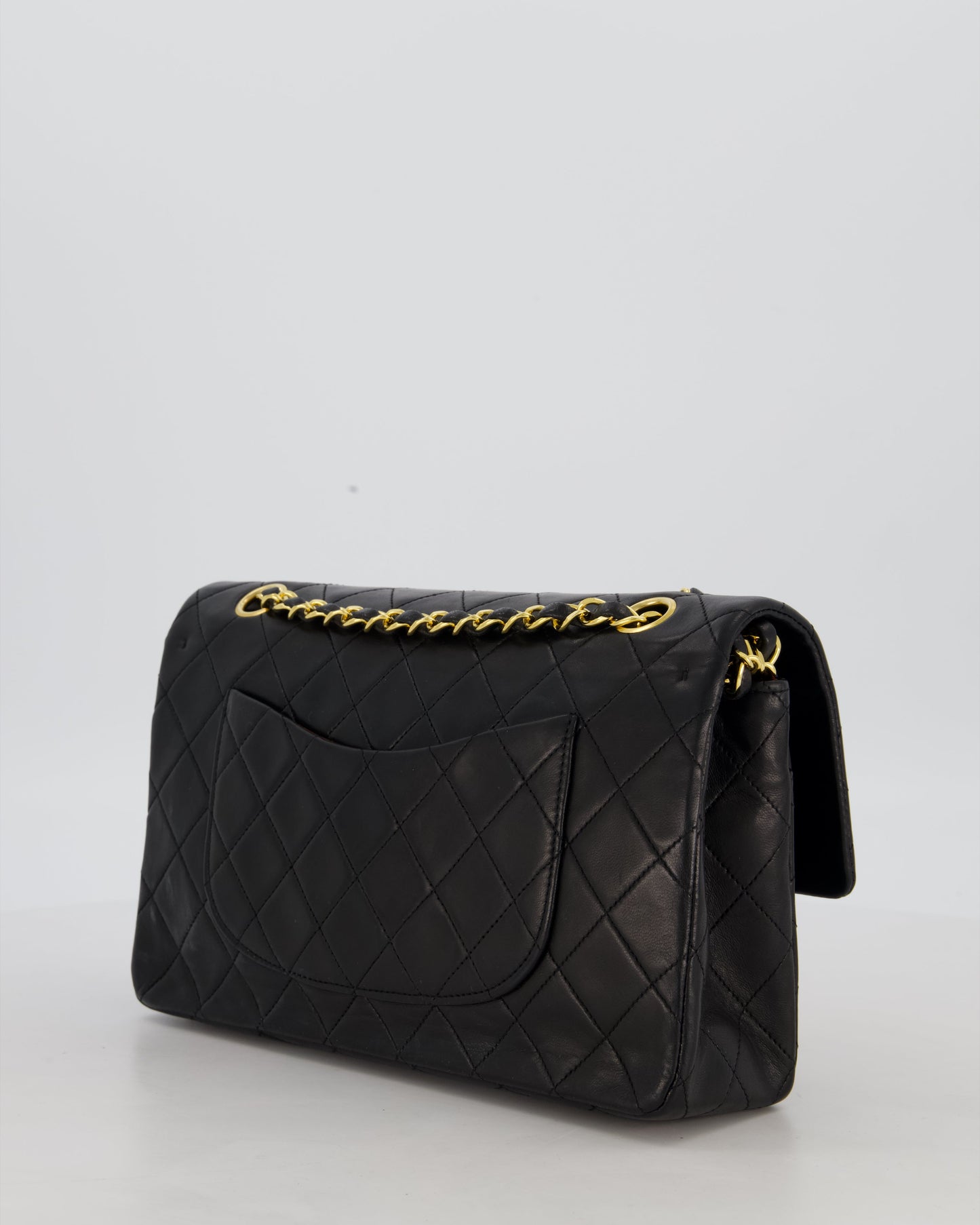 Chanel Black Vintage Medium Classic Double Flap Bag in Lambskin Leather with 24K Gold Hardware