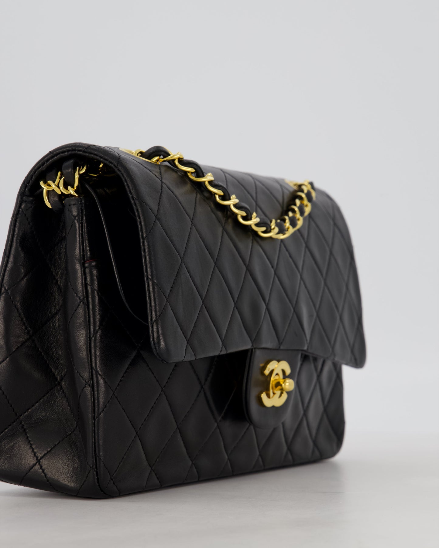 Chanel Black Vintage Medium Classic Double Flap Bag in Lambskin Leather with 24K Gold Hardware