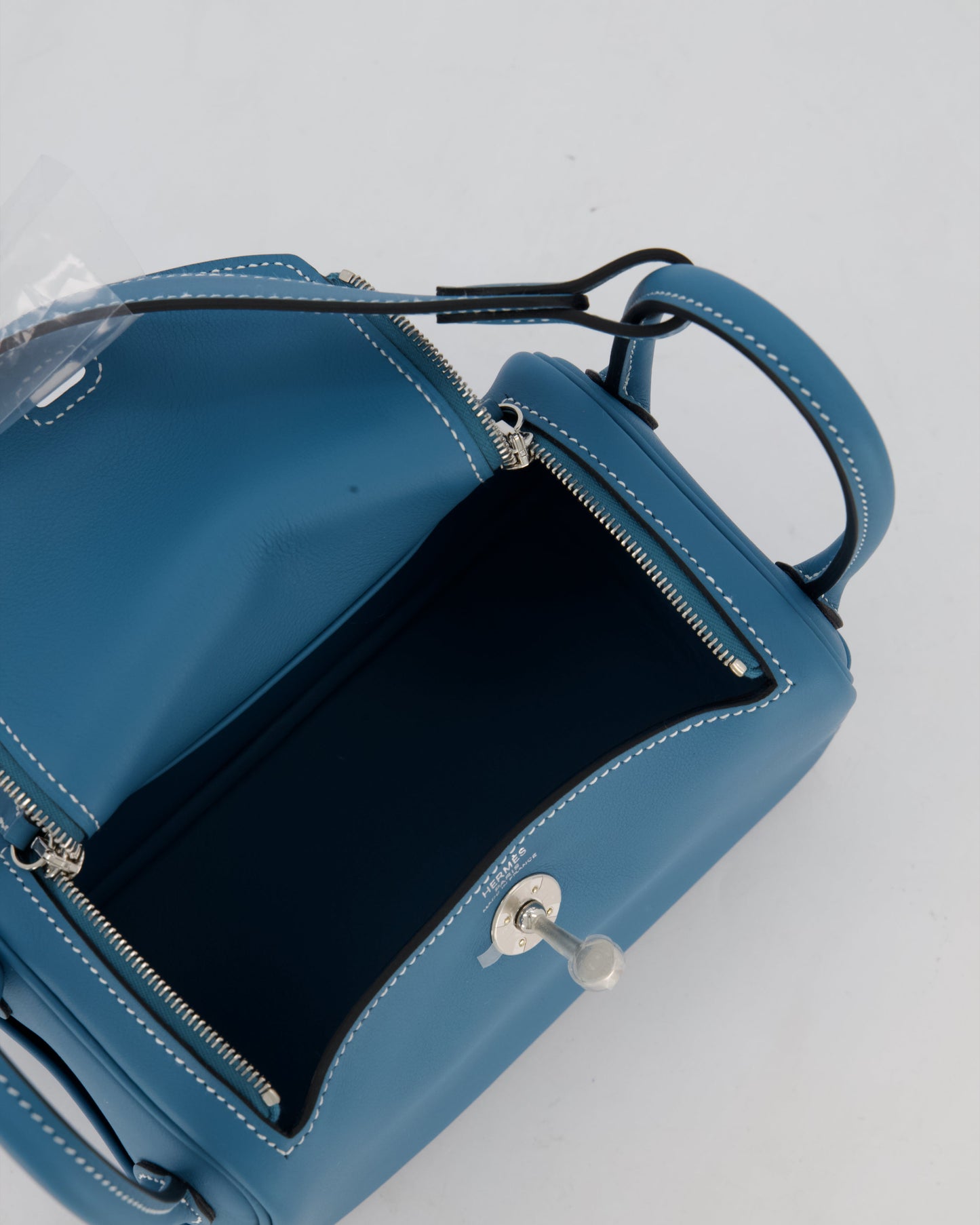 Hermes Mini Lindy Bag in Bleu Jean Swift Leather with Palladium Hardware