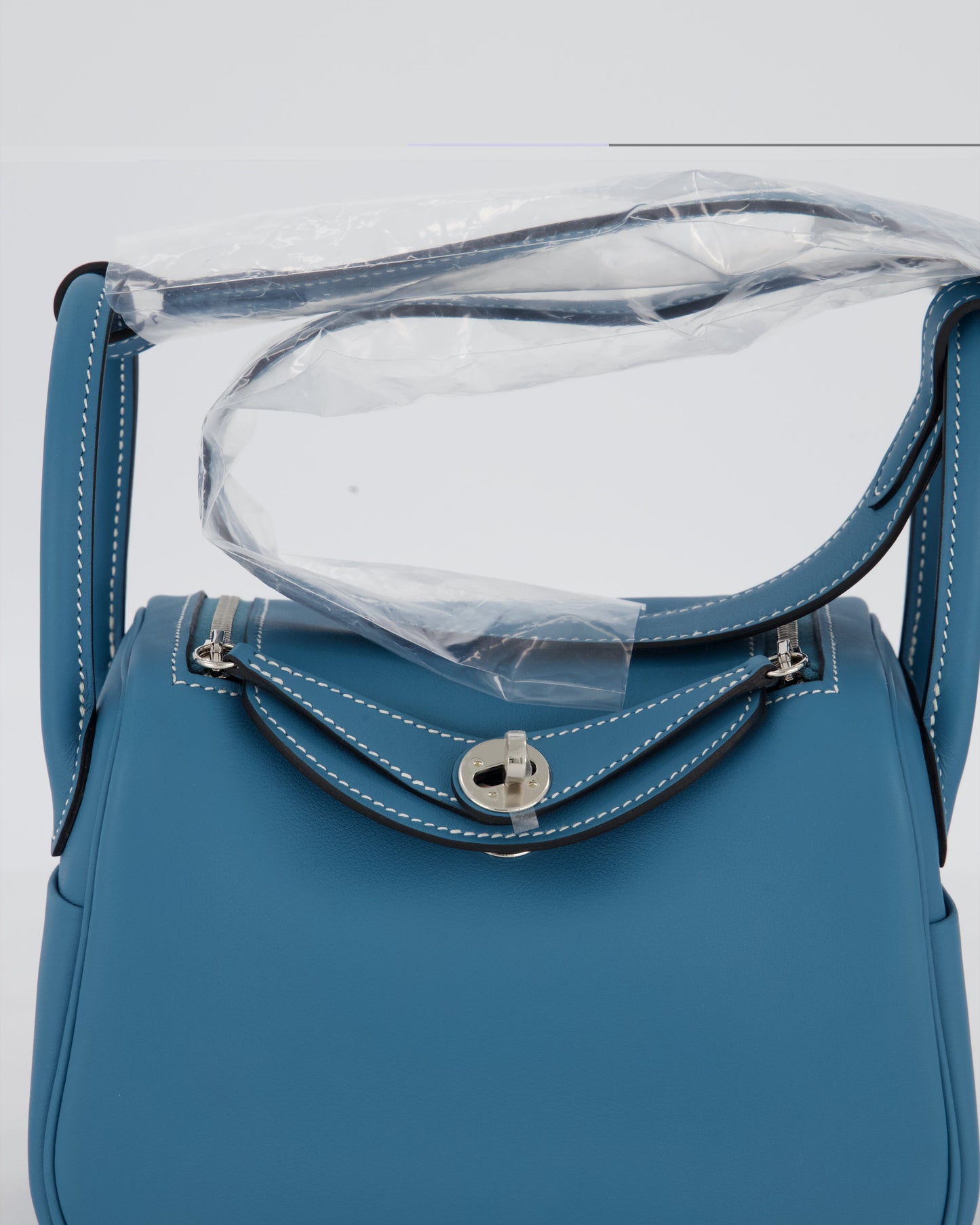 Hermes Mini Lindy Bag in Bleu Jean Swift Leather with Palladium Hardware