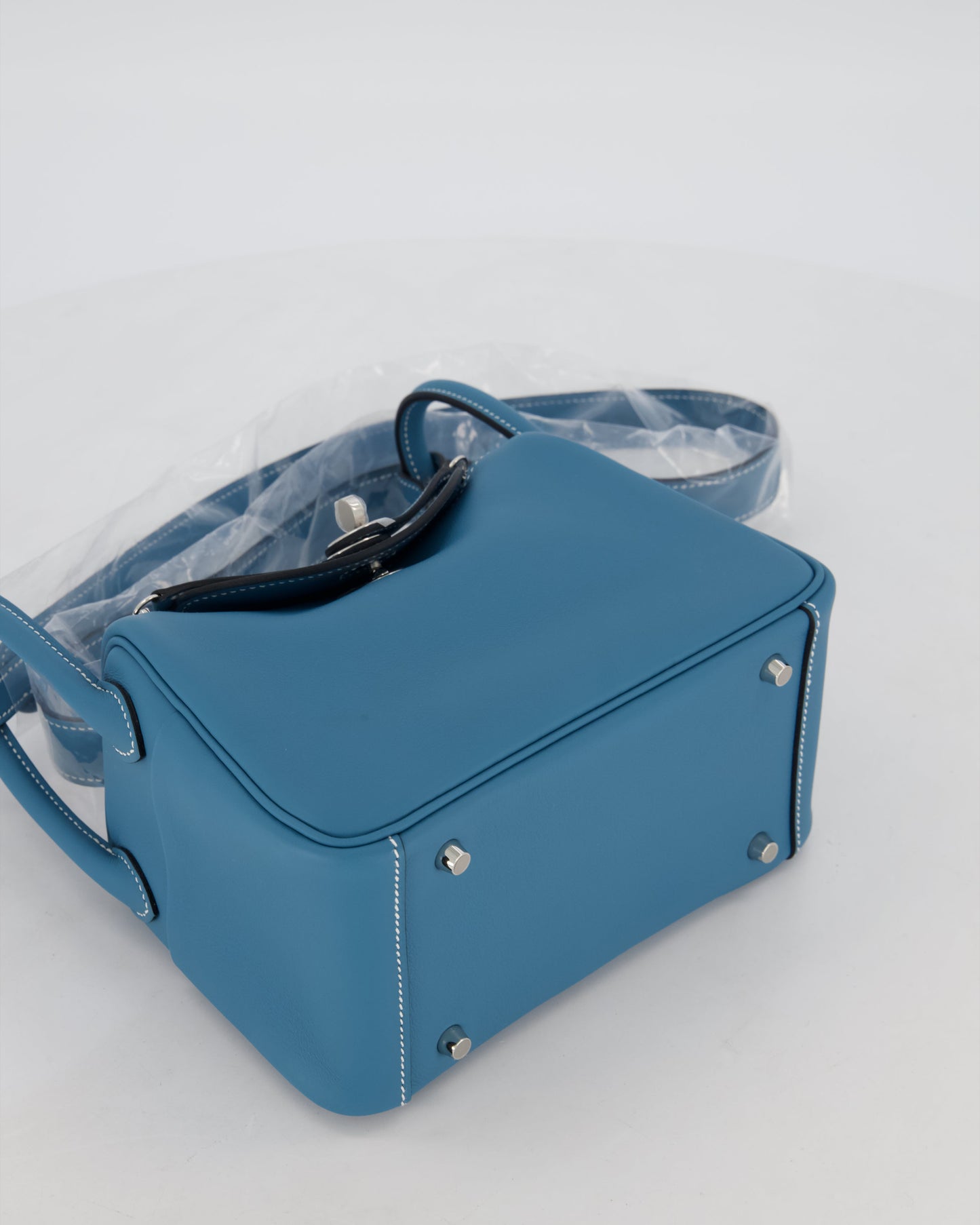 Hermes Mini Lindy Bag in Bleu Jean Swift Leather with Palladium Hardware