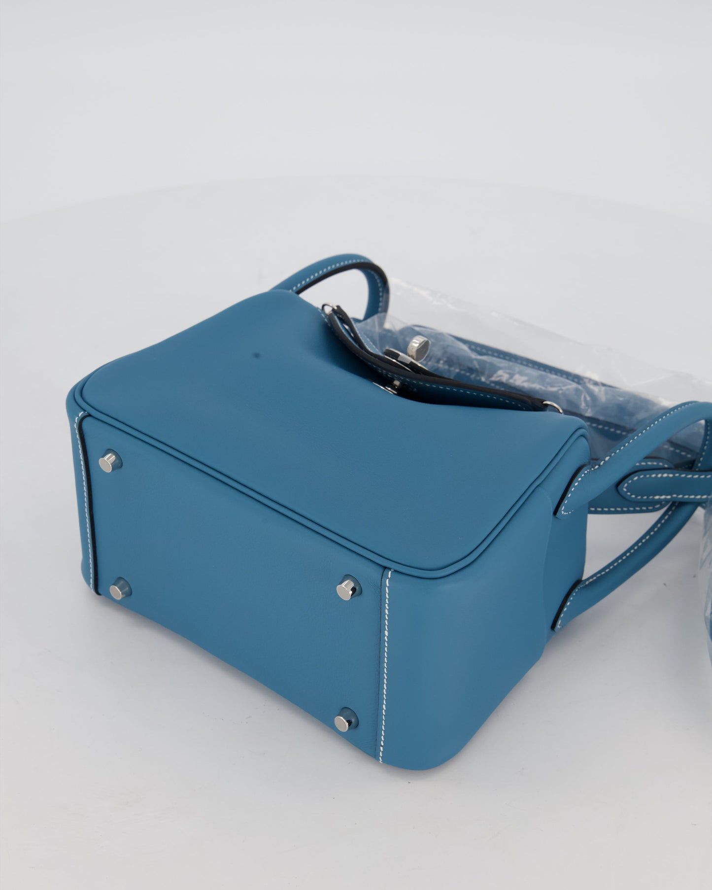 Hermes Mini Lindy Bag in Bleu Jean Swift Leather with Palladium Hardware