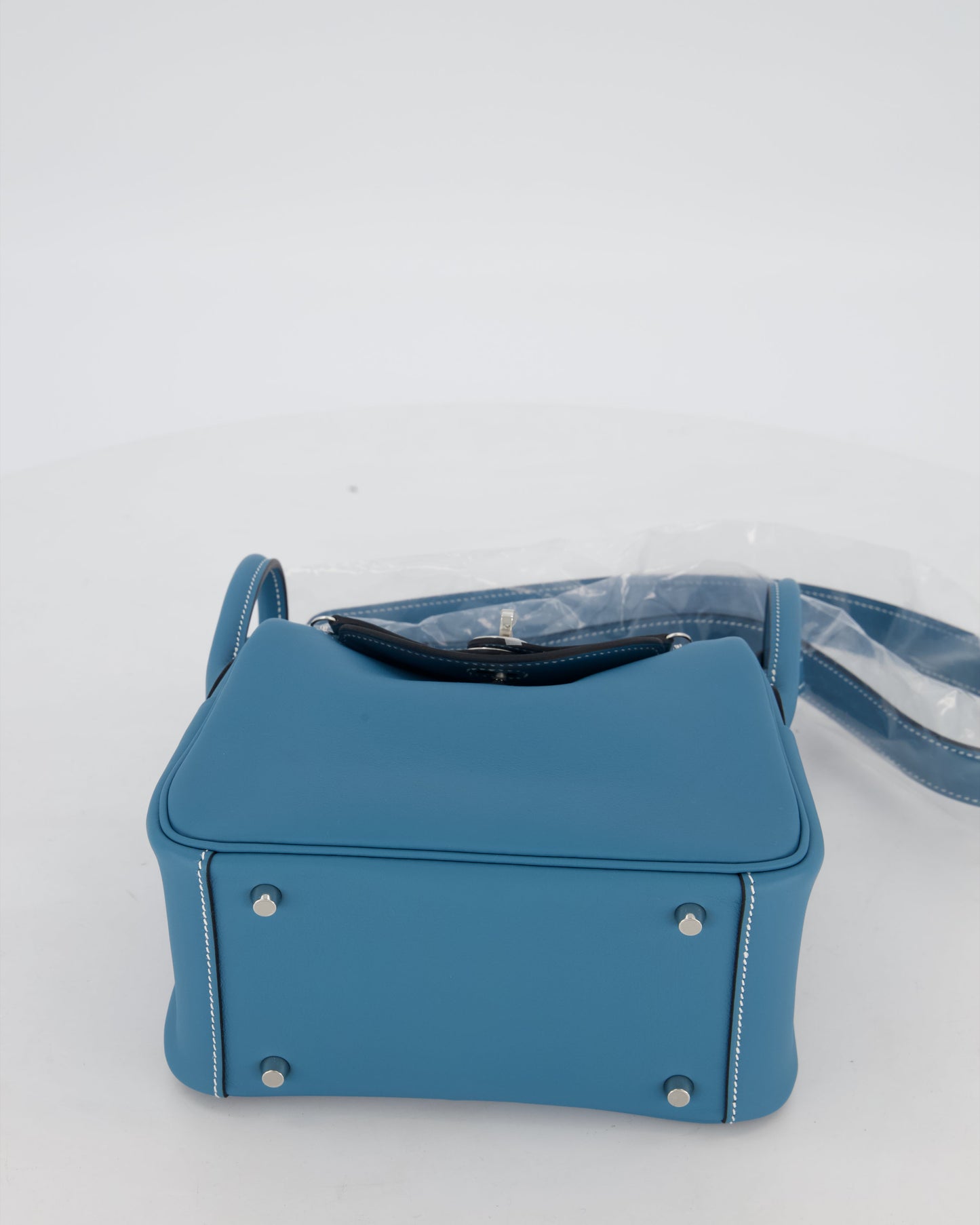 Hermes Mini Lindy Bag in Bleu Jean Swift Leather with Palladium Hardware