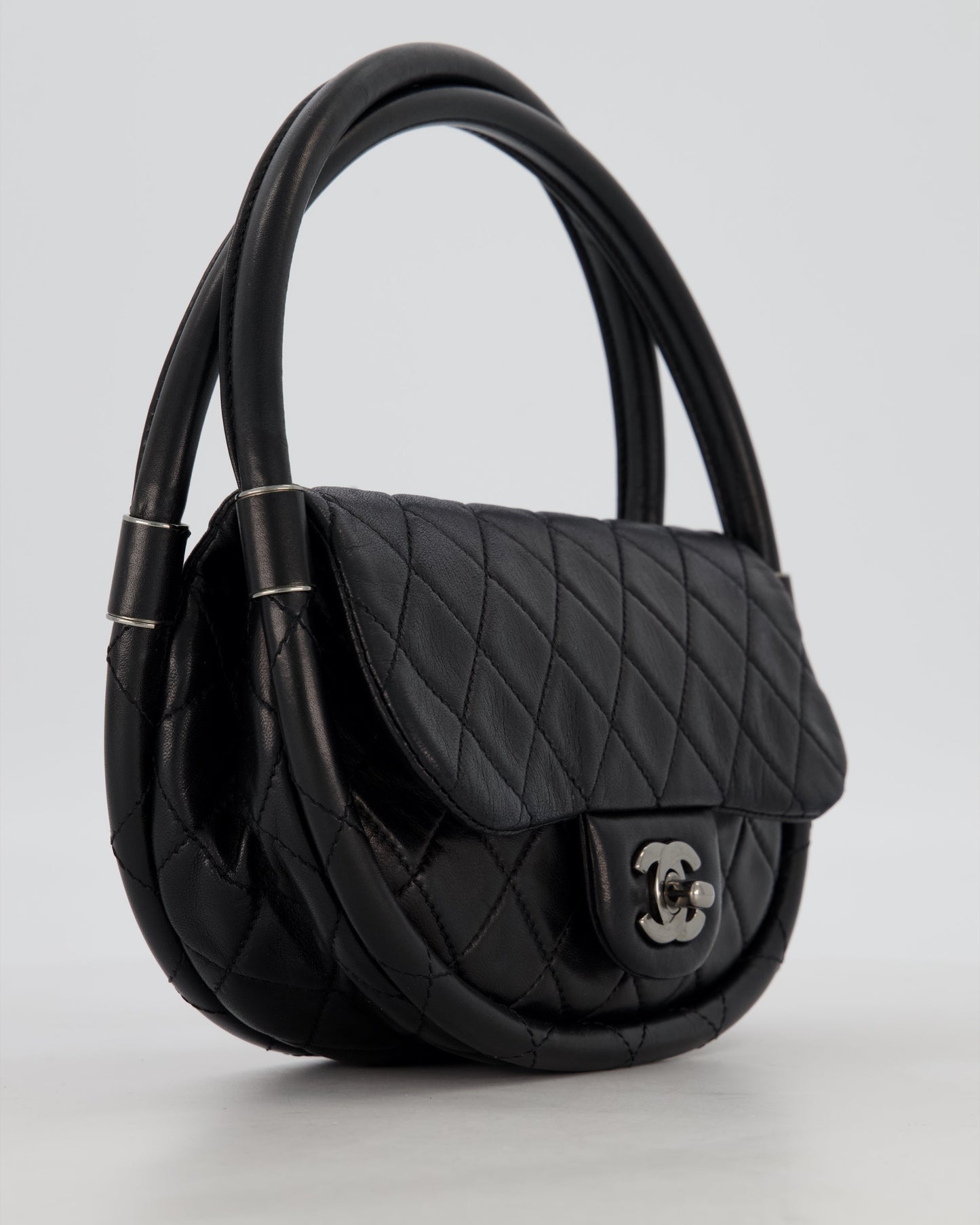 Chanel Black Hula Hoop Bag in Lambskin with Silver Hardware