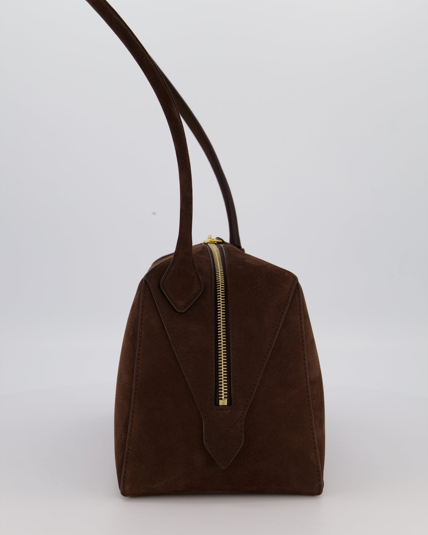Alaïa Brown SS/26 Le Bouledogue Medium Suede Top Handle Bag with Gold Hardware