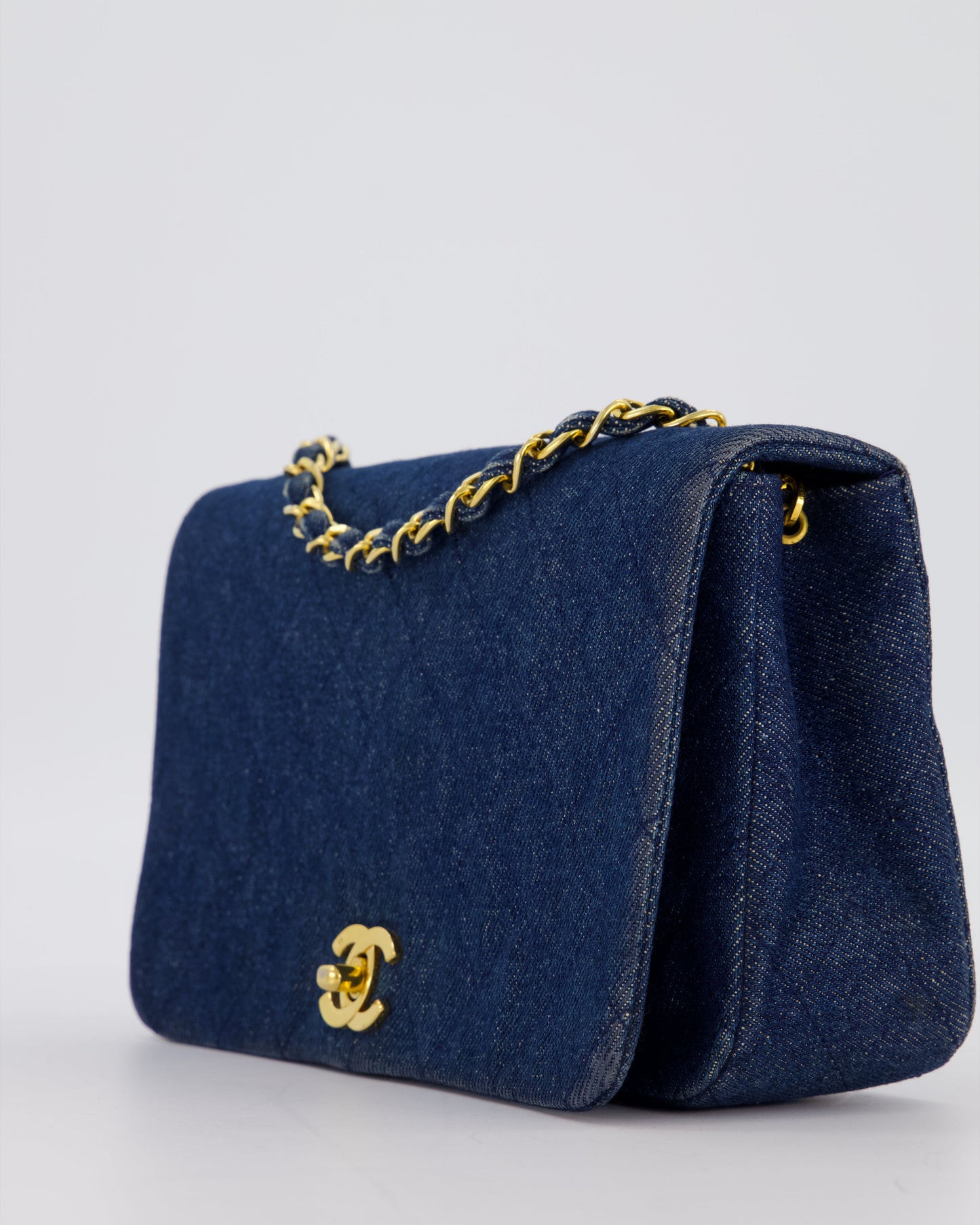 Chanel Vintage Single Chain Flap Bag in Quilted Denim with 24K Gold Hardware