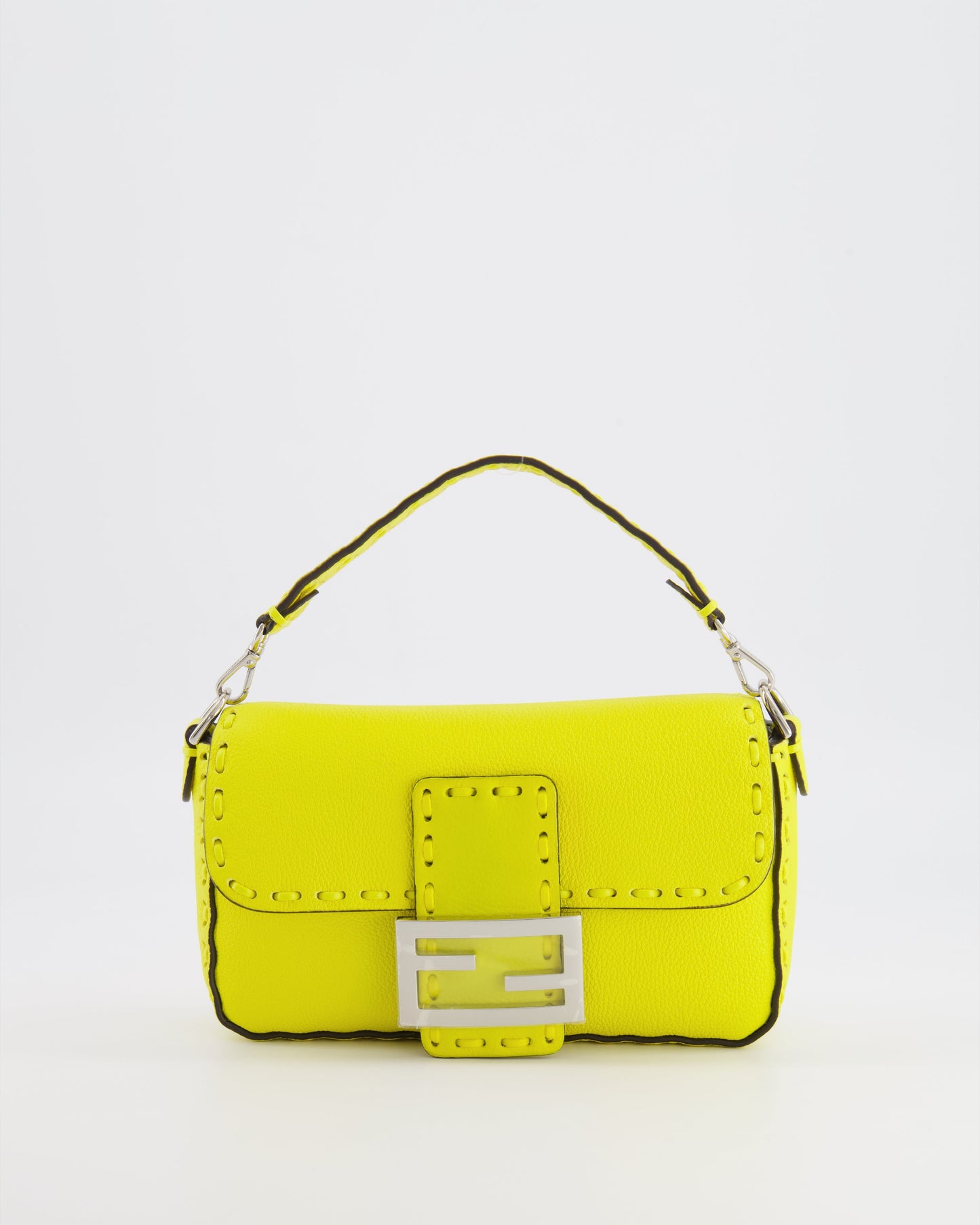 Fendi Yellow Leather Mini Baguette Bag with Silver Hardware