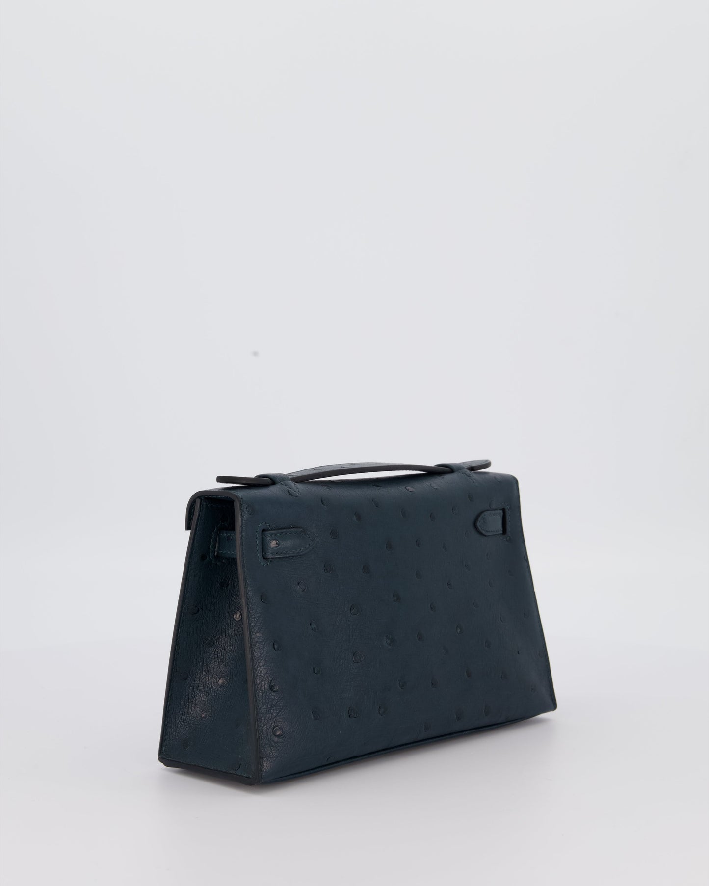 *SUPER RARE* Hermes Mini Kelly Pochette Bag in Vert Cypres Ostrich Leather with Palladium Hardware