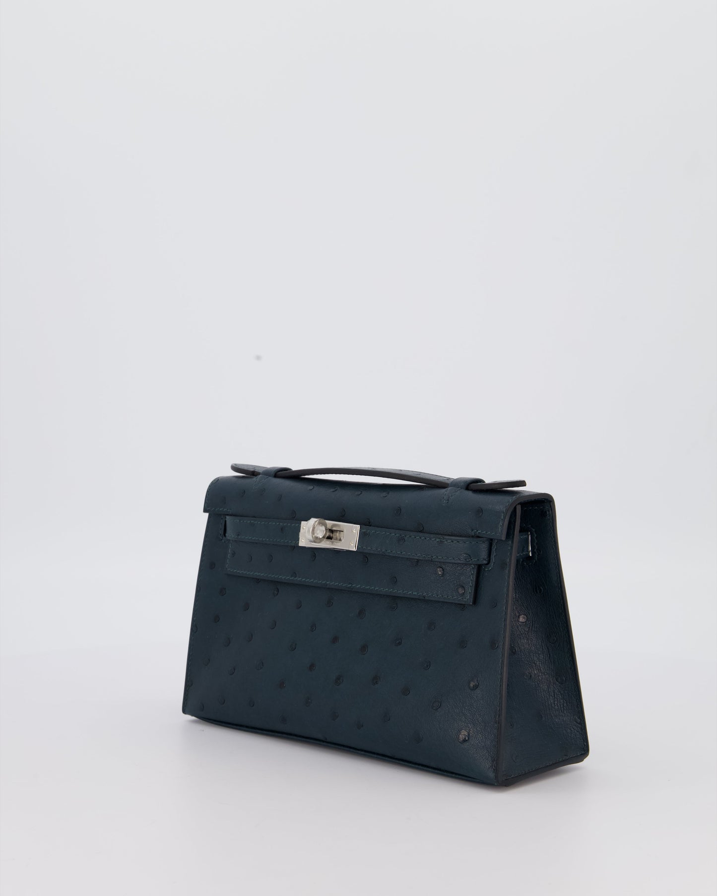 *SUPER RARE* Hermes Mini Kelly Pochette Bag in Vert Cypres Ostrich Leather with Palladium Hardware