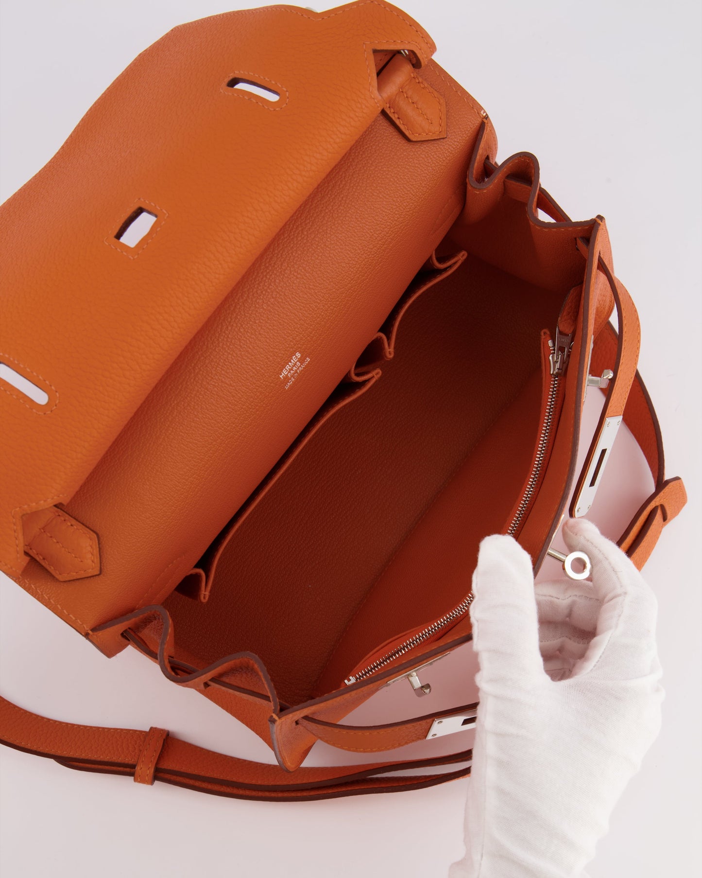 Hermes Jypsiere 28 Bag in Orange Clemence Leather with Palladium Hardware