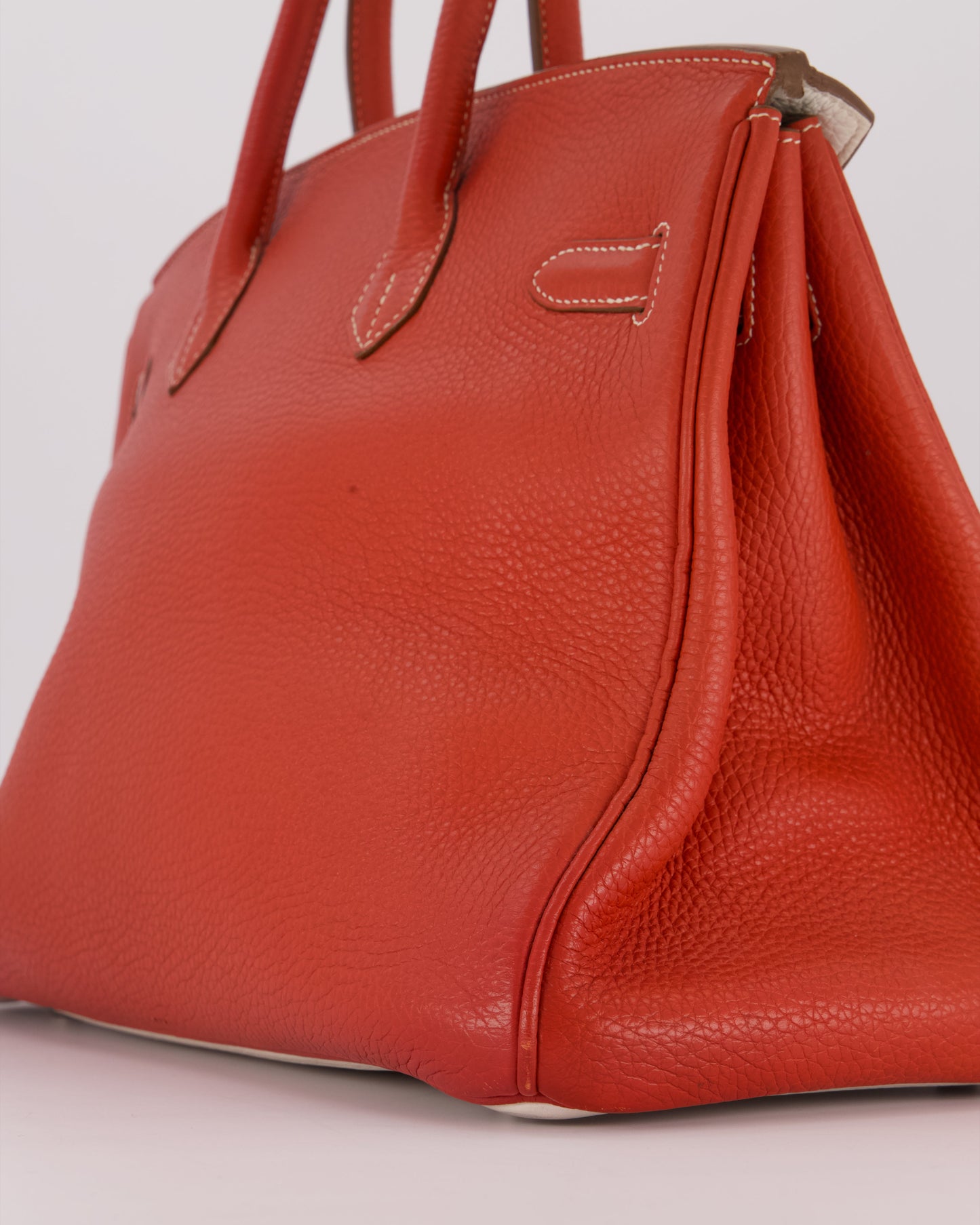 Hermes Birkin 35 Bag in Sanguine and Blanc Clemence Leather with Palladium Hardware