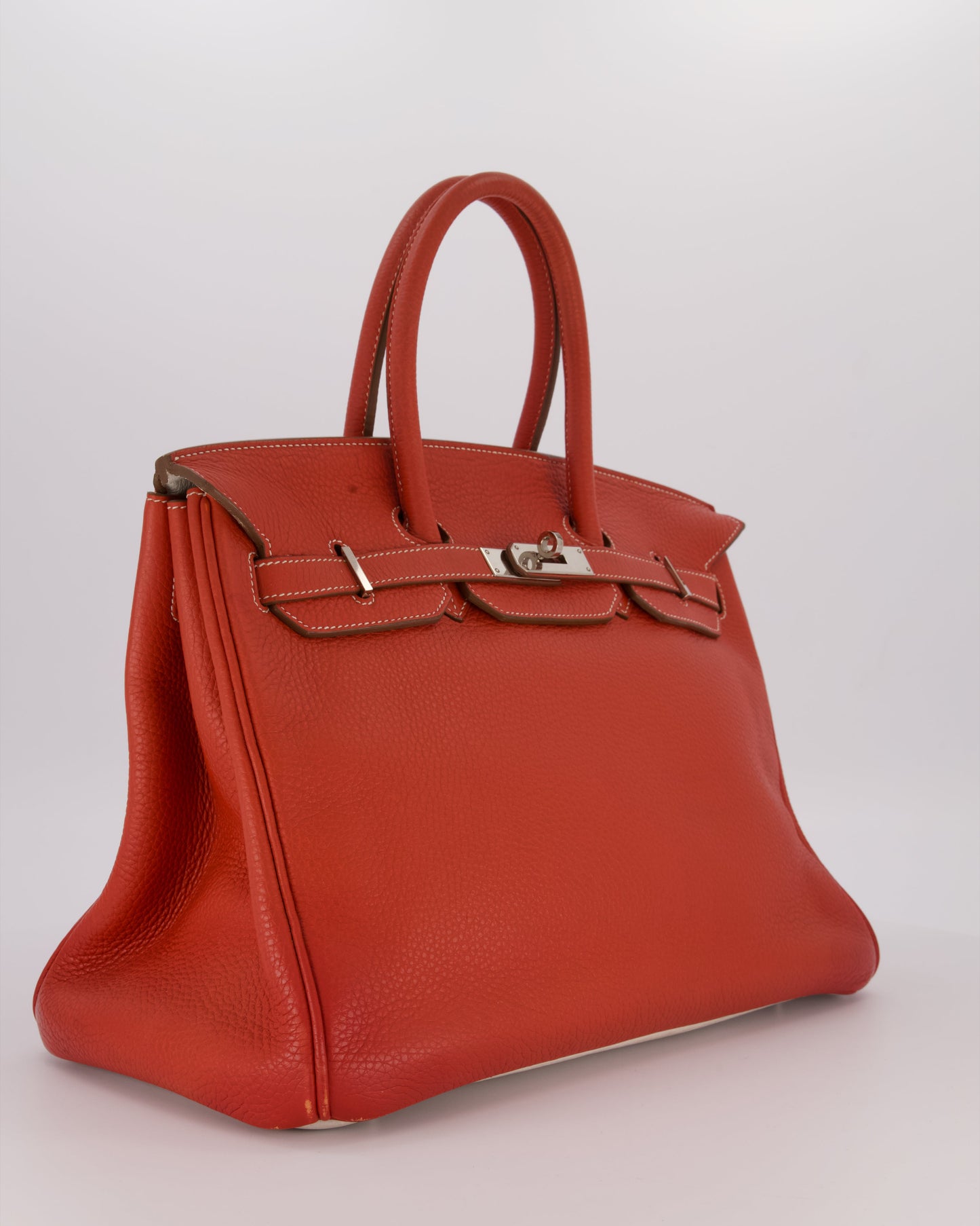 Hermes Birkin 35 Bag in Sanguine and Blanc Clemence Leather with Palladium Hardware