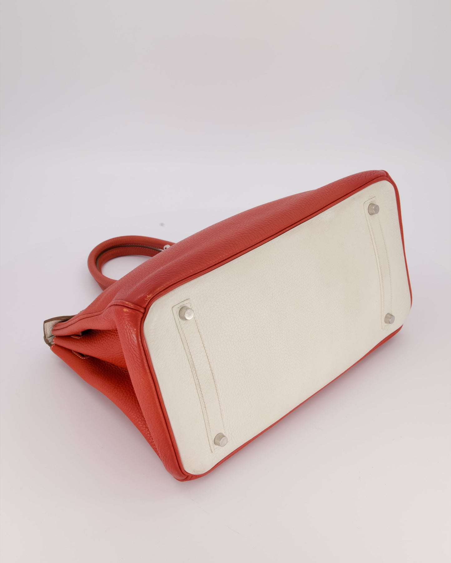 Hermes Birkin 35 Bag in Sanguine and Blanc Clemence Leather with Palladium Hardware