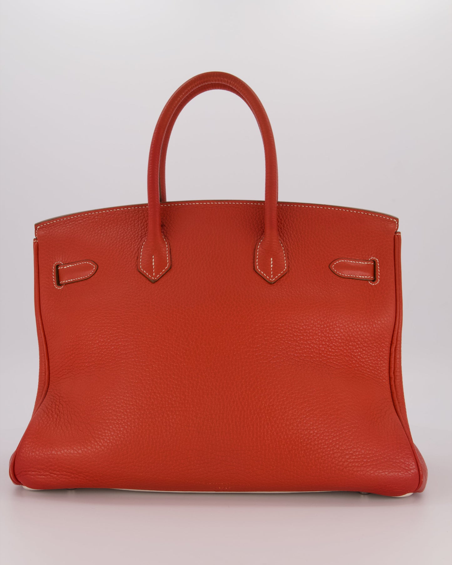 Hermes Birkin 35 Bag in Sanguine and Blanc Clemence Leather with Palladium Hardware