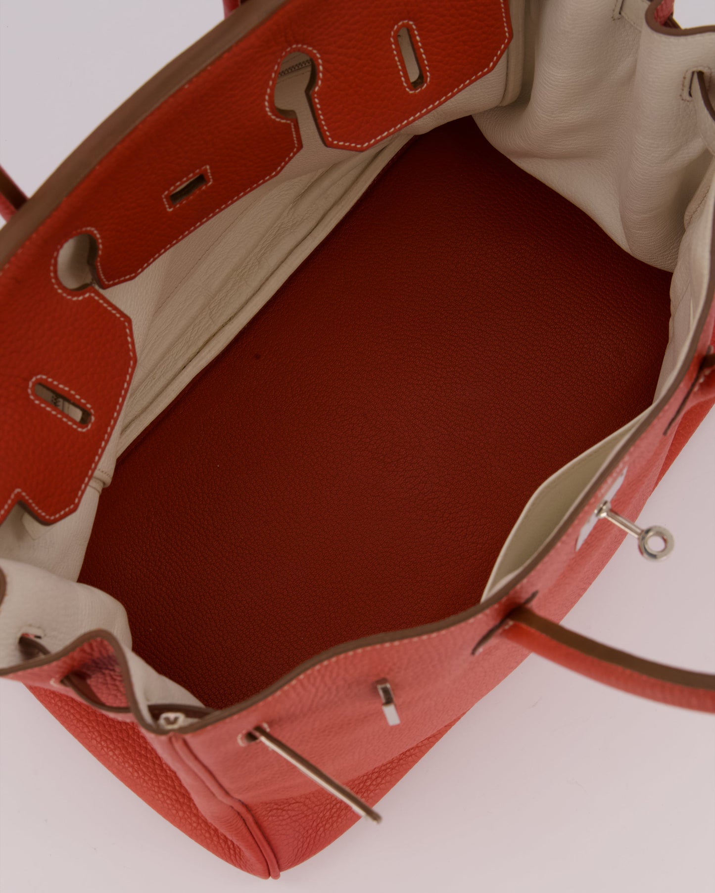 Hermes Birkin 35 Bag in Sanguine and Blanc Clemence Leather with Palladium Hardware