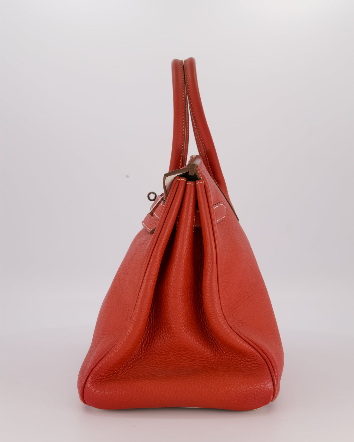 Hermes Birkin 35 Bag in Sanguine and Blanc Clemence Leather with Palladium Hardware