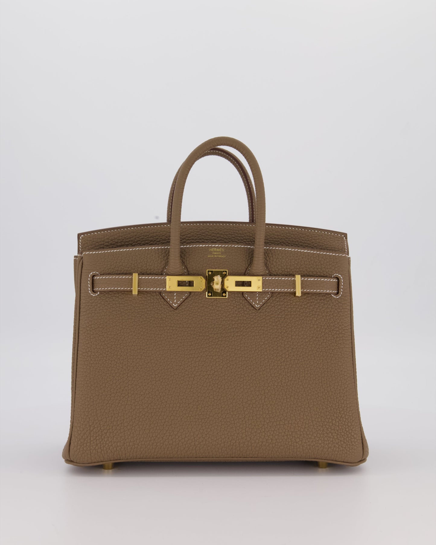 Hermes Birkin 25 Retourne Bag in Etoupe Togo Leather with Gold Hardware