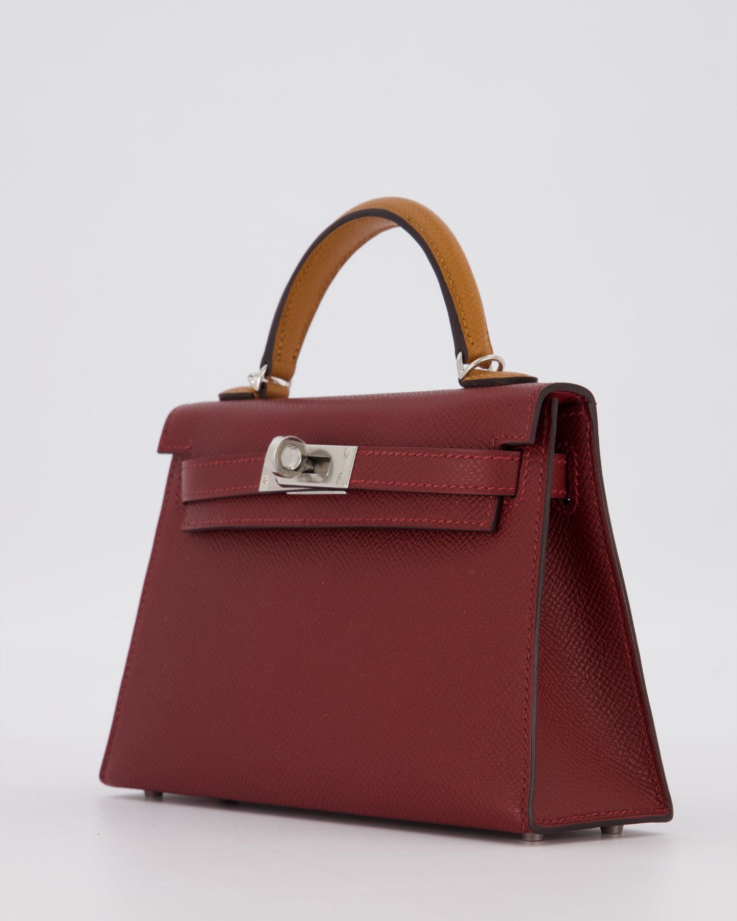 *SUPER RARE* Hermes Mini Kelly II Tricolour 20 Bag In Rouge H, Gold, and Bai Brun Epsom Leather with Palladium Hardware