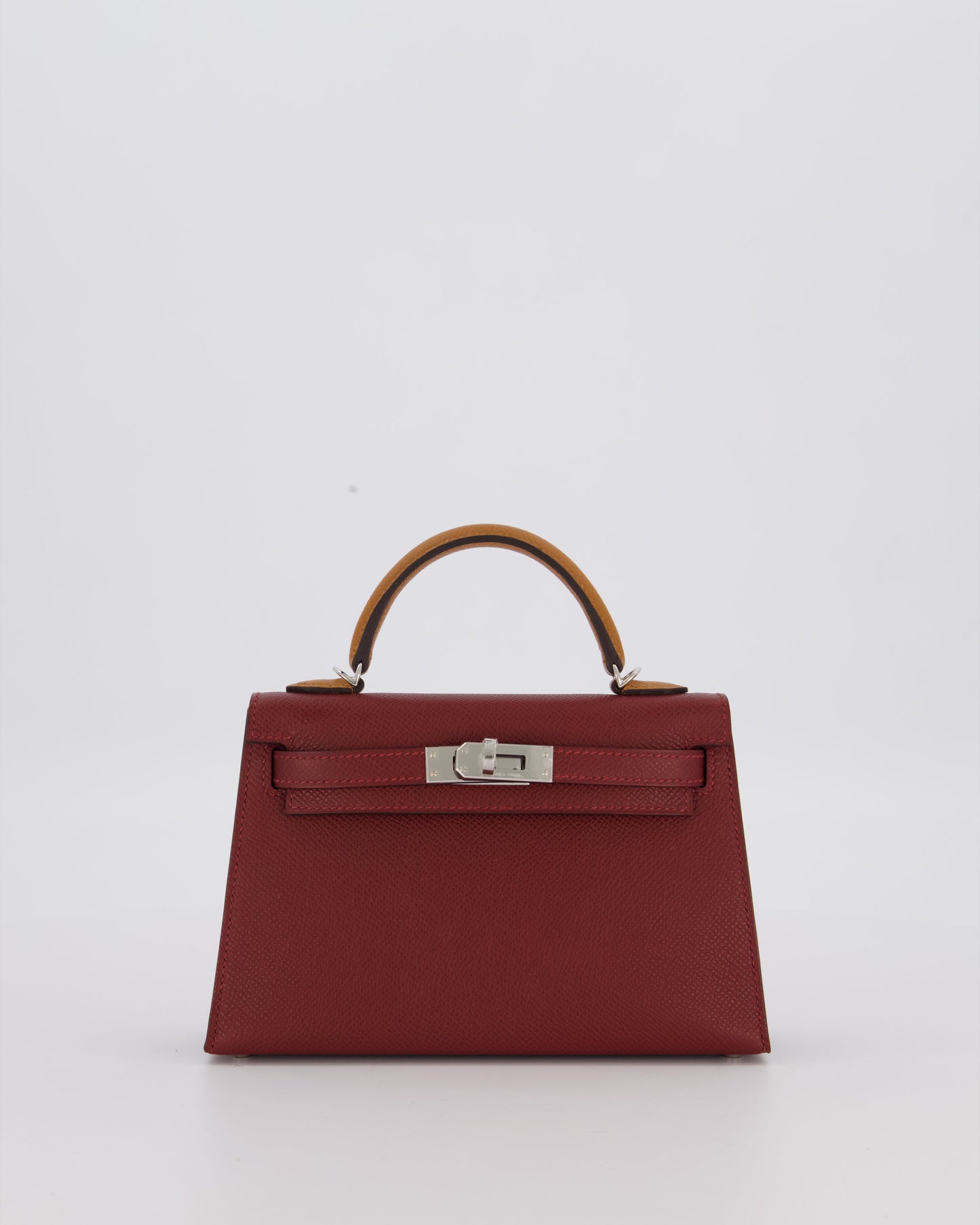 *SUPER RARE* Hermes Mini Kelly II Tricolour 20 Bag In Rouge H, Gold, and Bai Brun Epsom Leather with Palladium Hardware