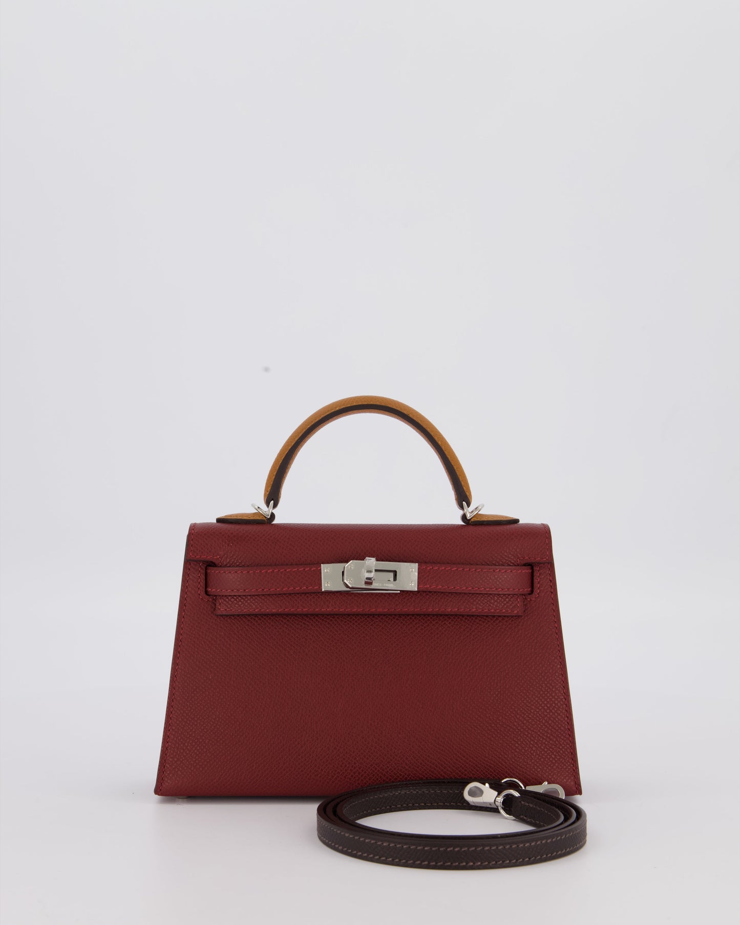 *SUPER RARE* Hermes Mini Kelly II Tricolour 20 Bag In Rouge H, Gold, and Bai Brun Epsom Leather with Palladium Hardware