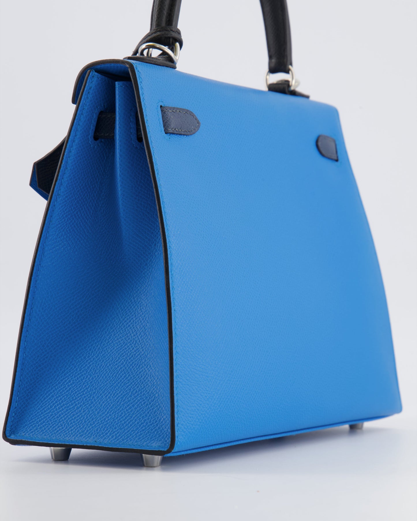 Hermes Kelly II Tricolour 25 Sellier Bag in Bleu Zanzibar, Bleu De Prusse and Noir Epsom Leather with Palladium Hardware