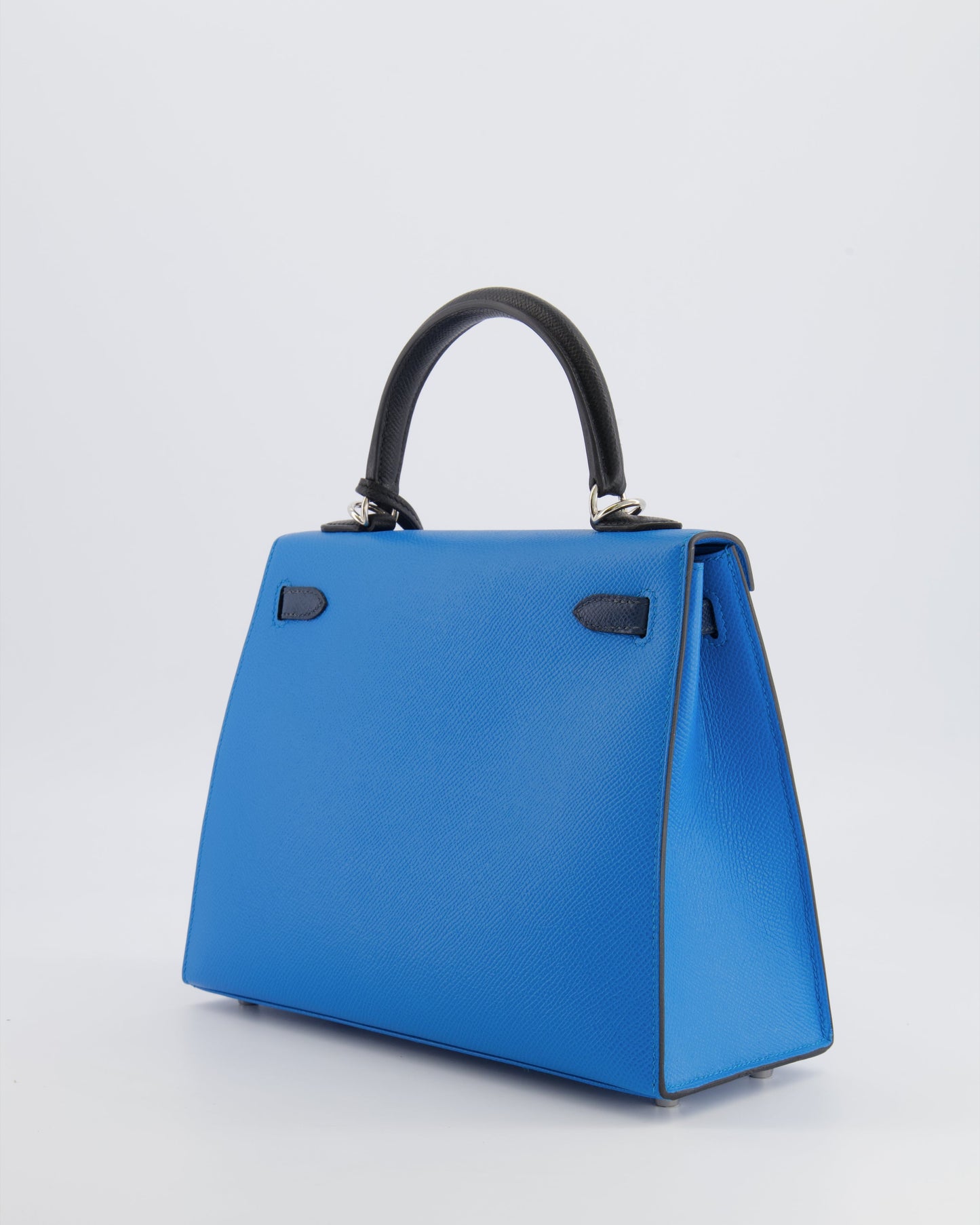 Hermes Kelly II Tricolour 25 Sellier Bag in Bleu Zanzibar, Bleu De Prusse and Noir Epsom Leather with Palladium Hardware