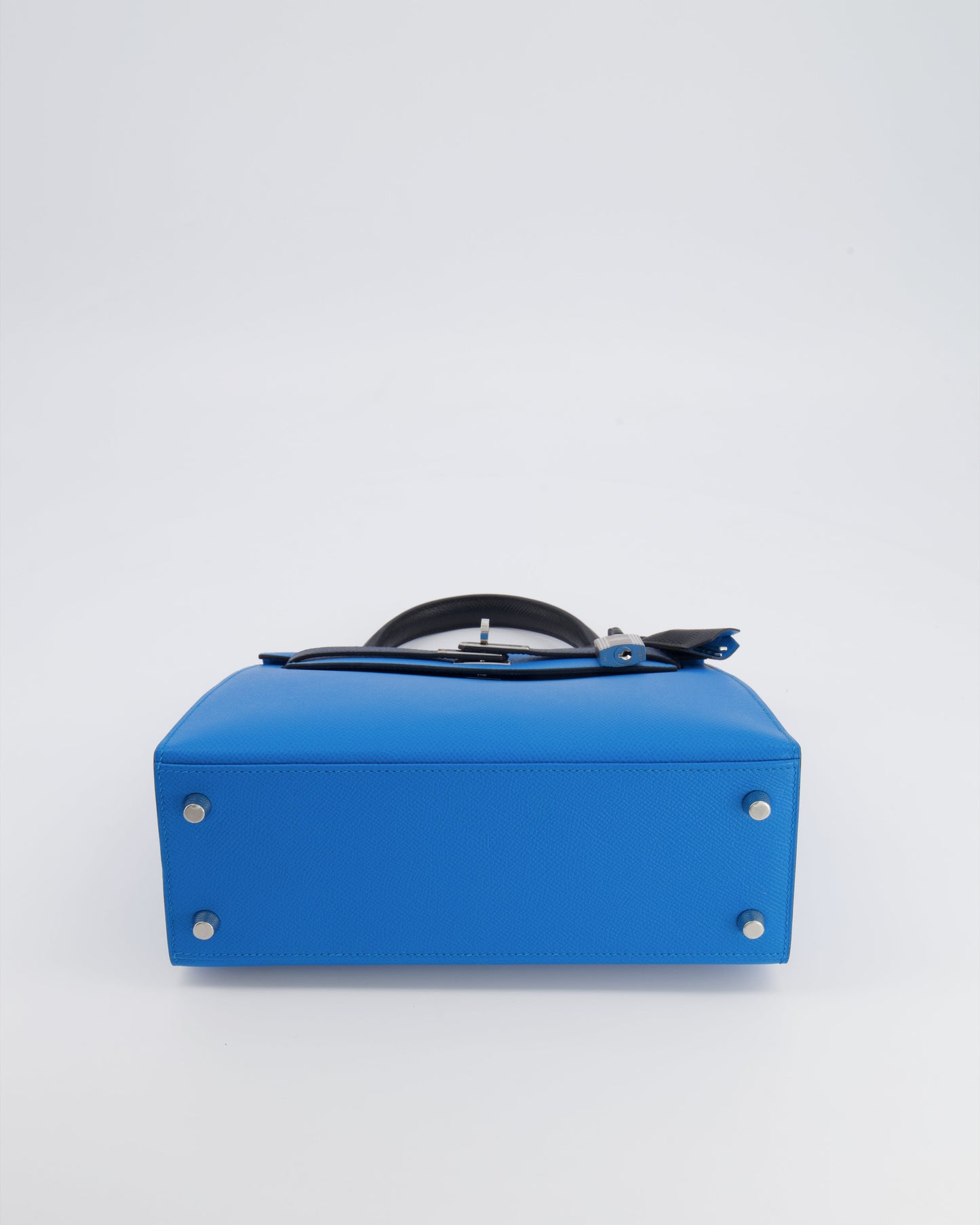 Hermes Kelly II Tricolour 25 Sellier Bag in Bleu Zanzibar, Bleu De Prusse and Noir Epsom Leather with Palladium Hardware