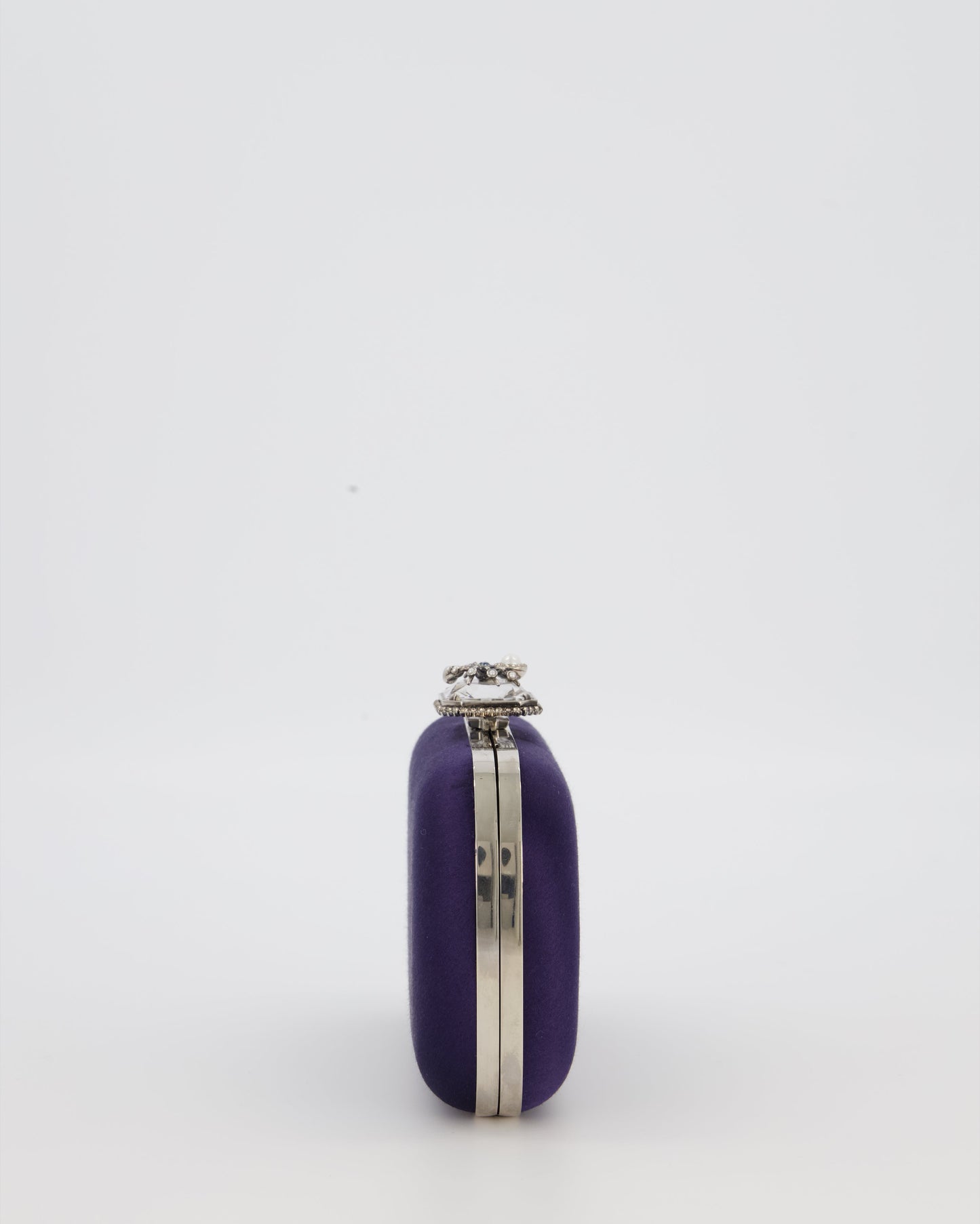Alexander McQueen Navy Satin Clutch Bag with Silver Hardware