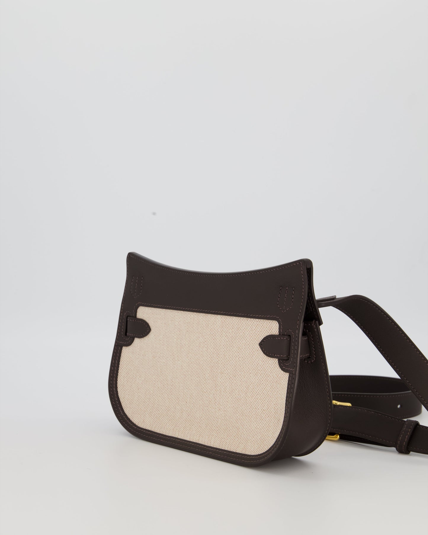 Hermes Mini Jypsiere Crossbody Bag in Bai Brun Swift Leather and Cream Canvas with Gold Hardware